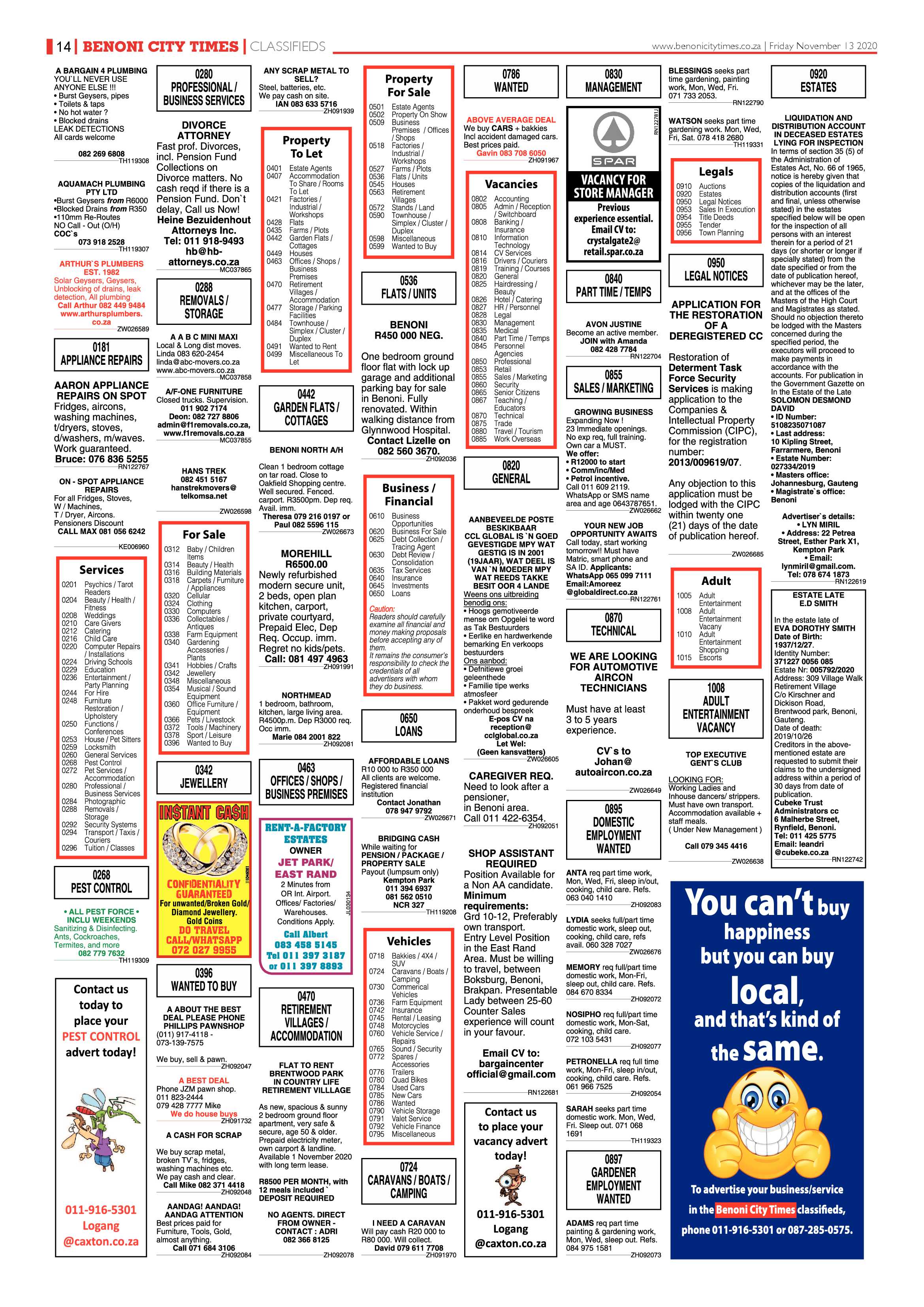 Benoni City Times 12 November 2020 page 14