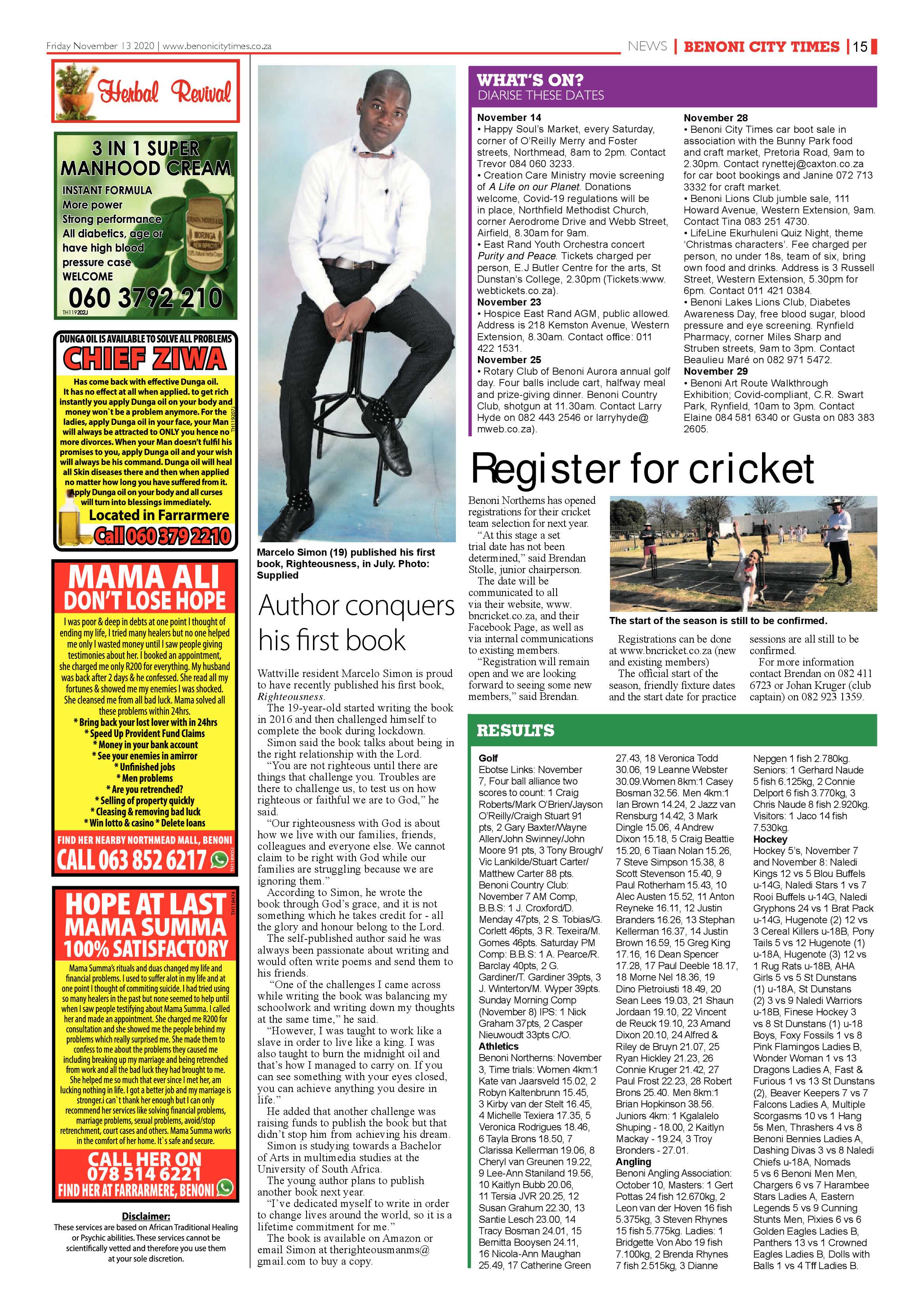 Benoni City Times 12 November 2020 page 15