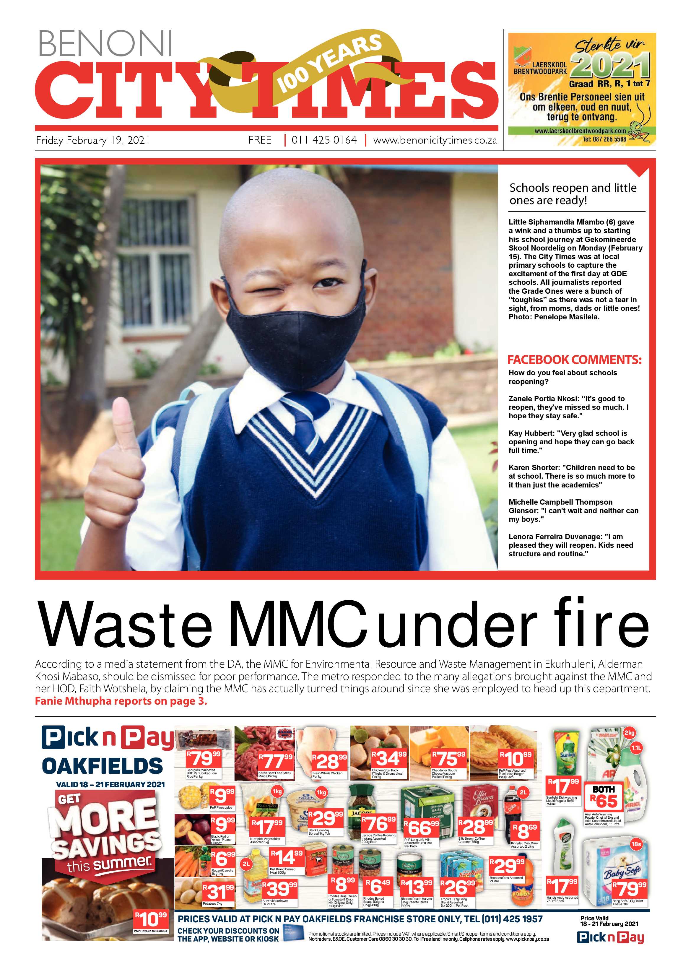 Benoni City Times 18 February 2021 page 1
