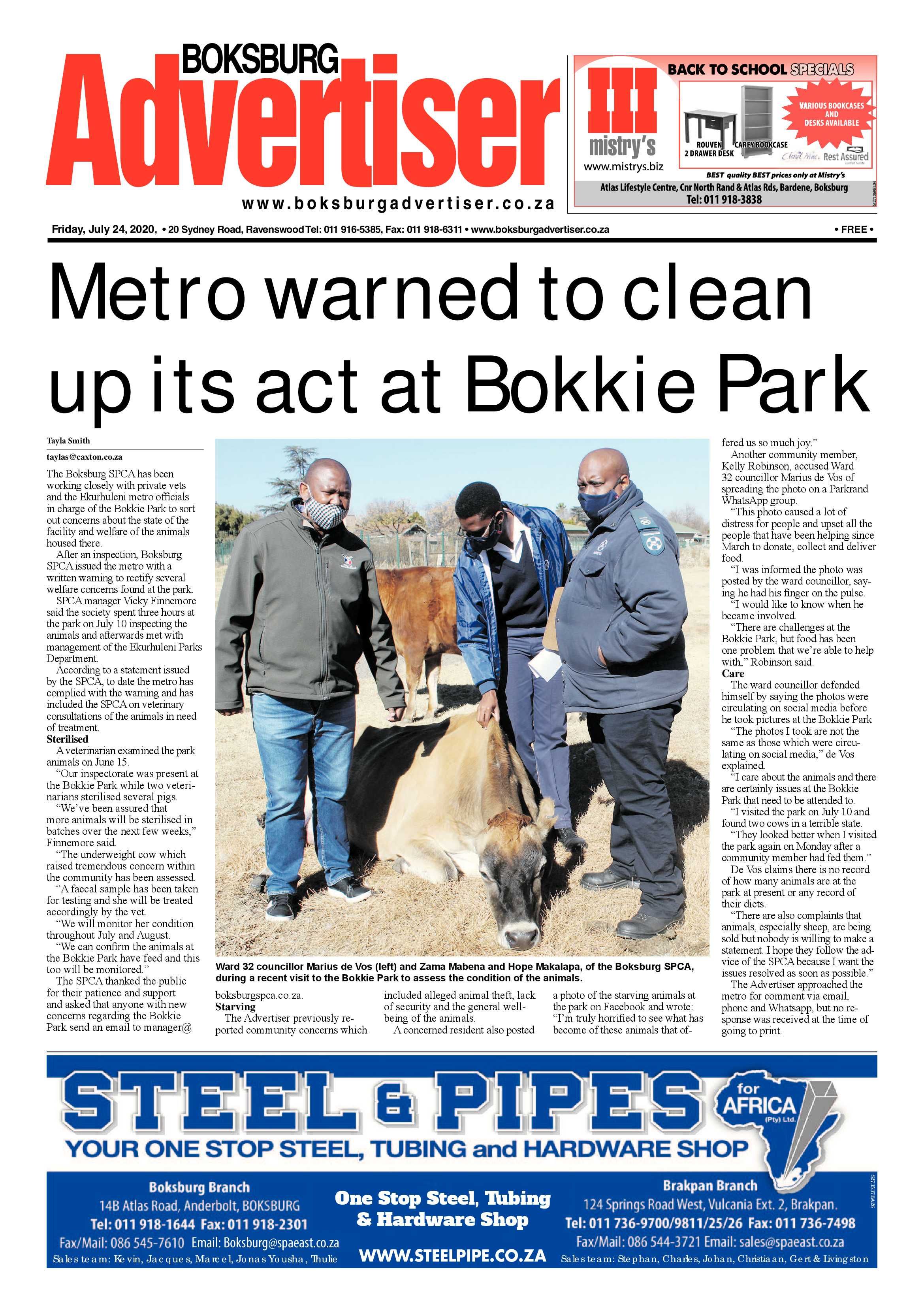 Boksburg Advertiser  21 July 2020 page 1