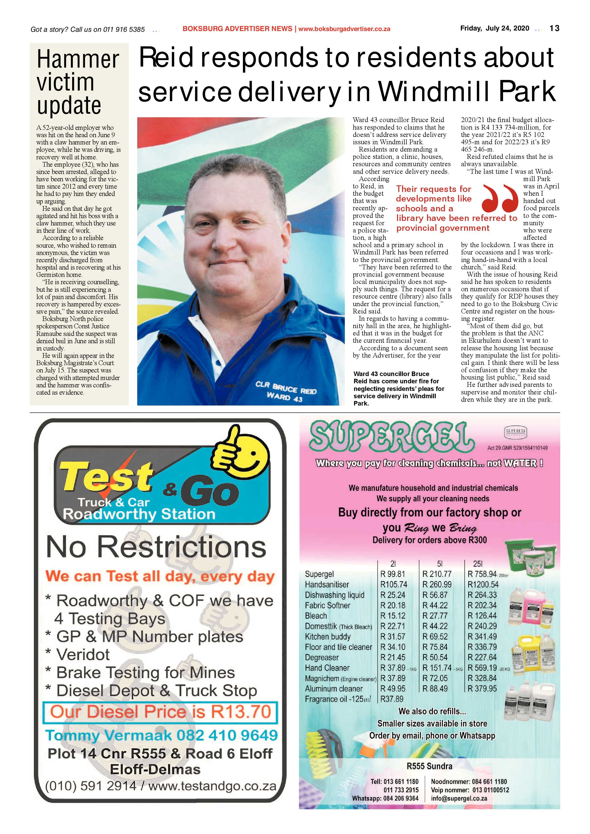 Boksburg Advertiser  21 July 2020 page 13