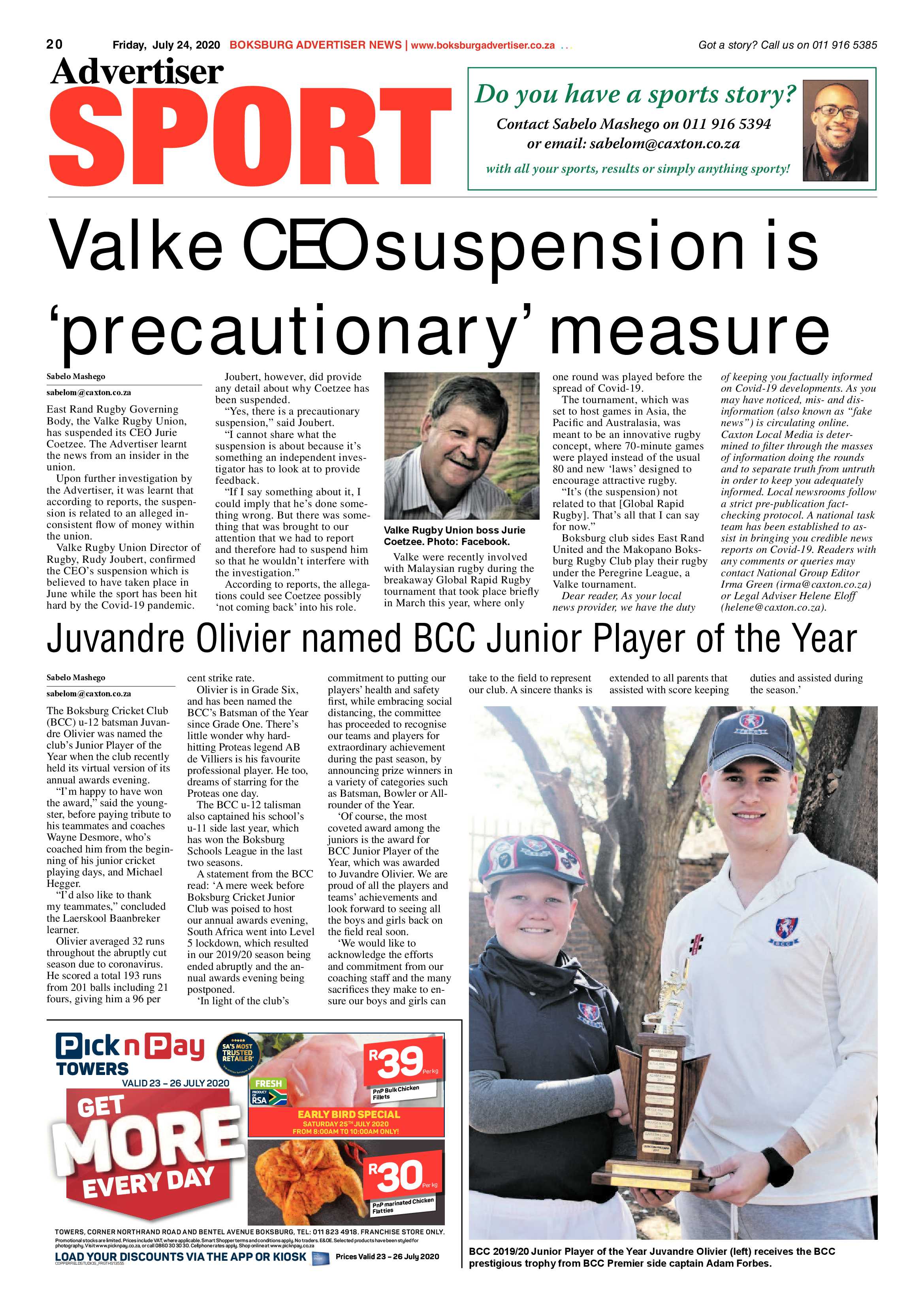 Boksburg Advertiser  21 July 2020 page 20