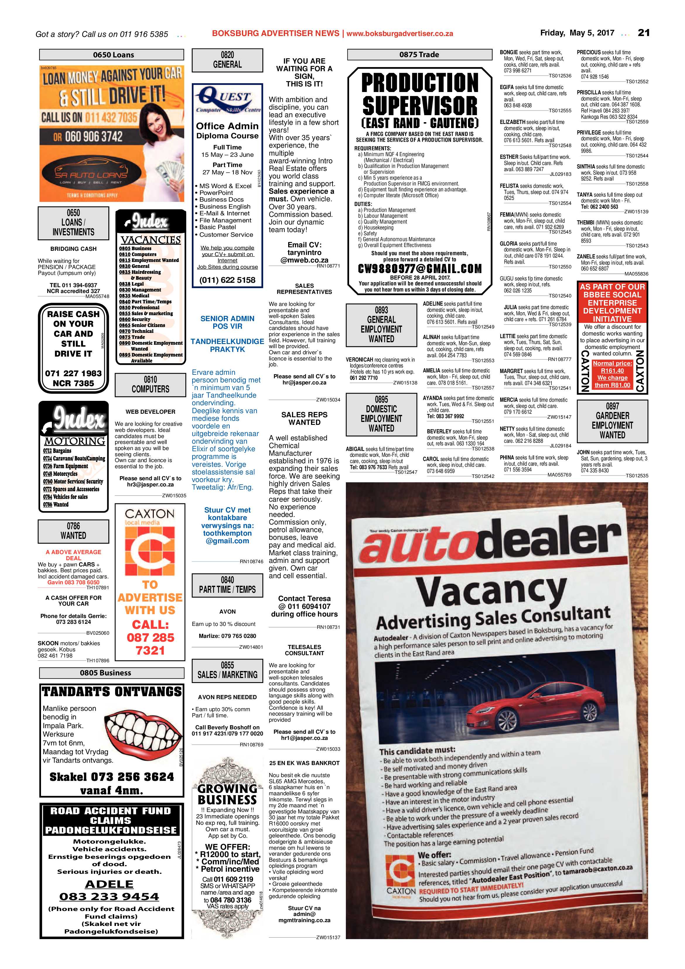 Boksburg Advertiser 02 May 2017 page 21
