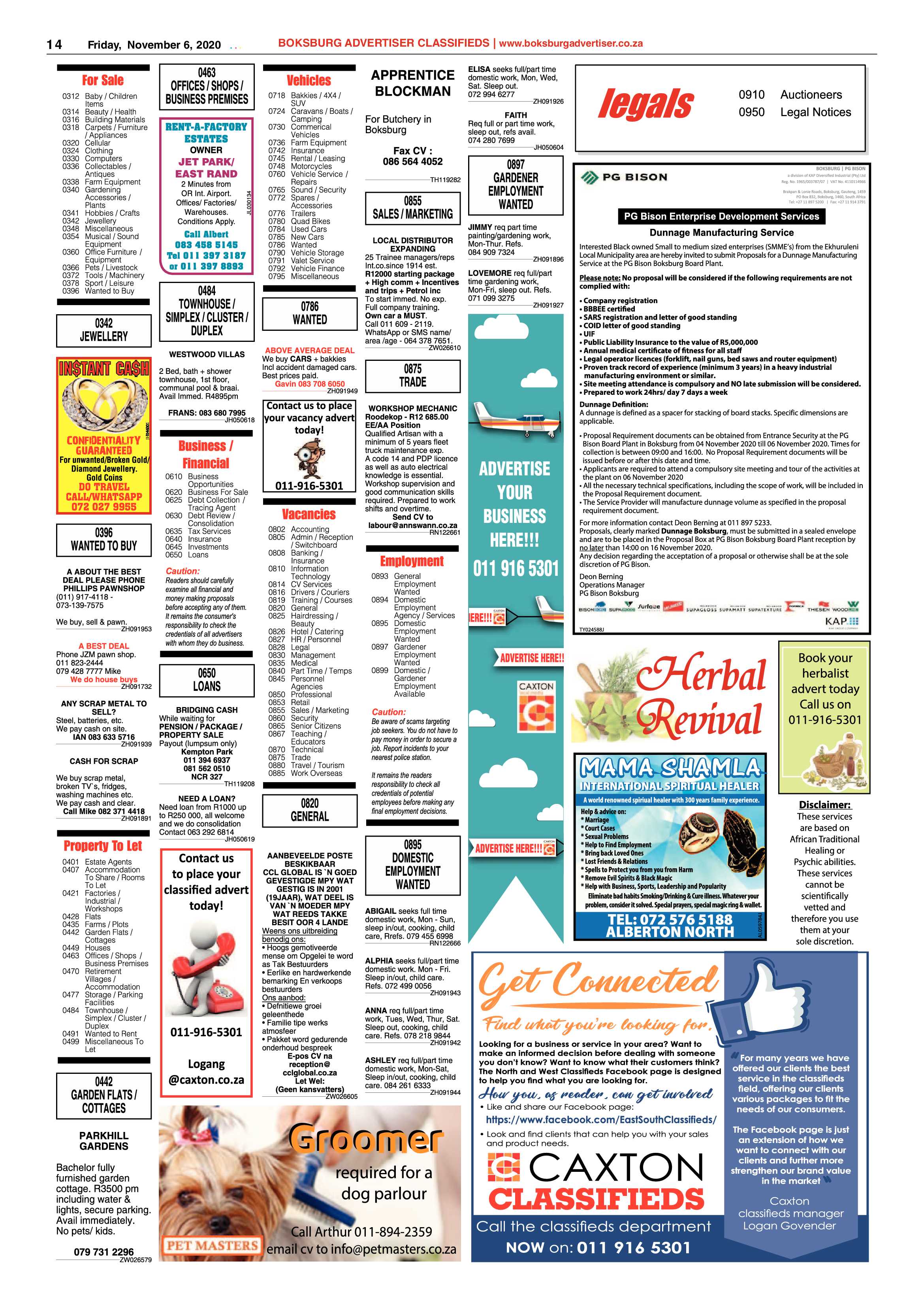 Boksburg Advertiser 02 November  2020 page 14