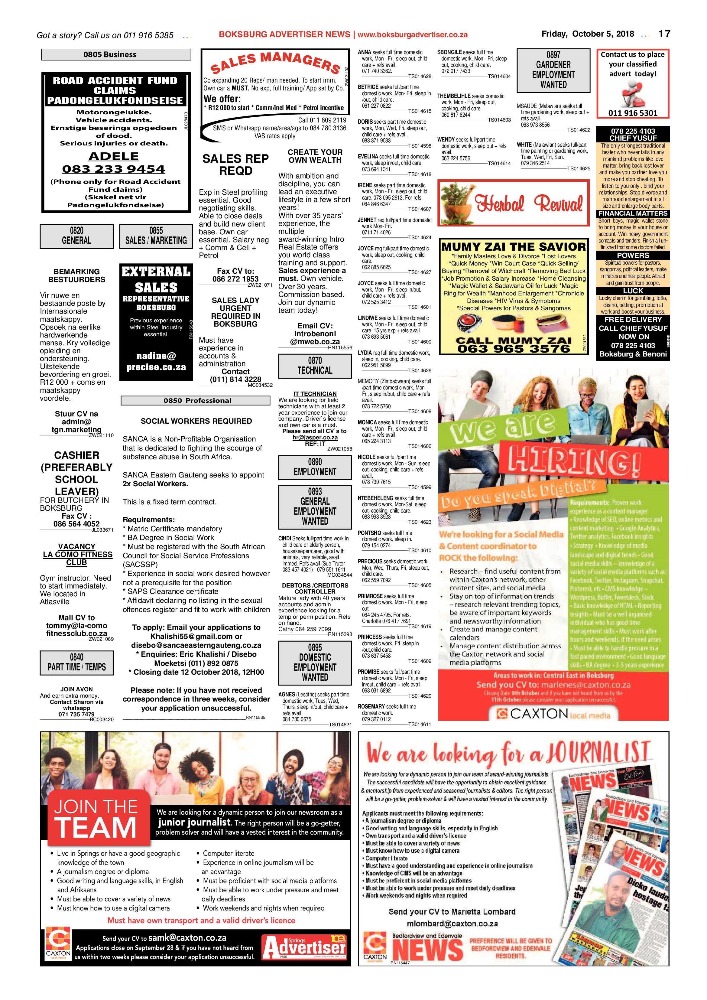 Boksburg Advertiser 02 October 2018 page 17