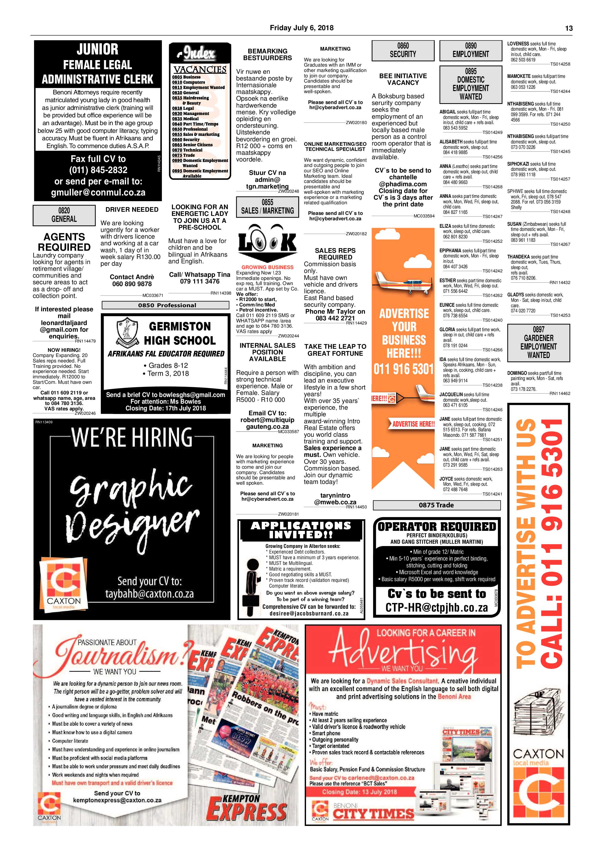 Boksburg Advertiser 03 July 2018 page 13