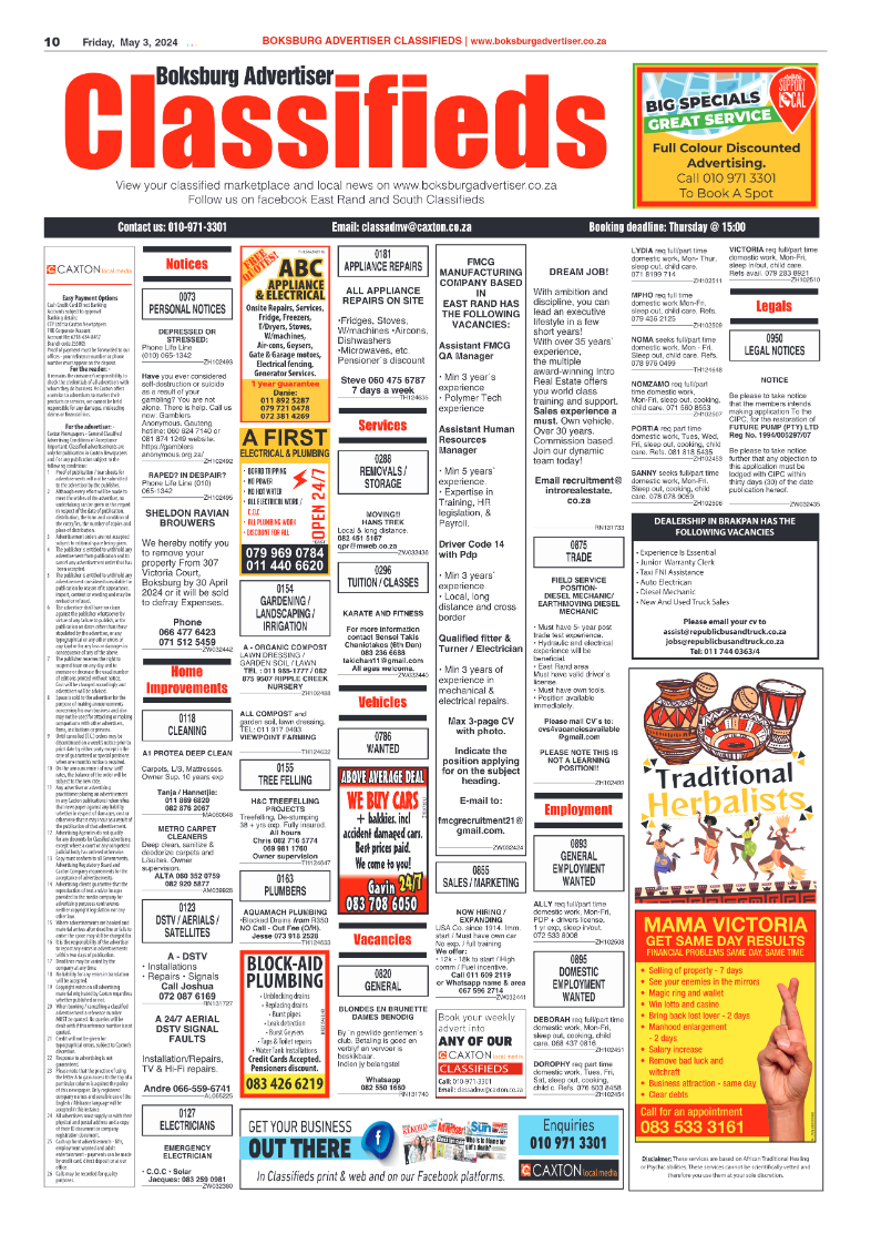 Boksburg Advertiser 03 May 2024 page 10