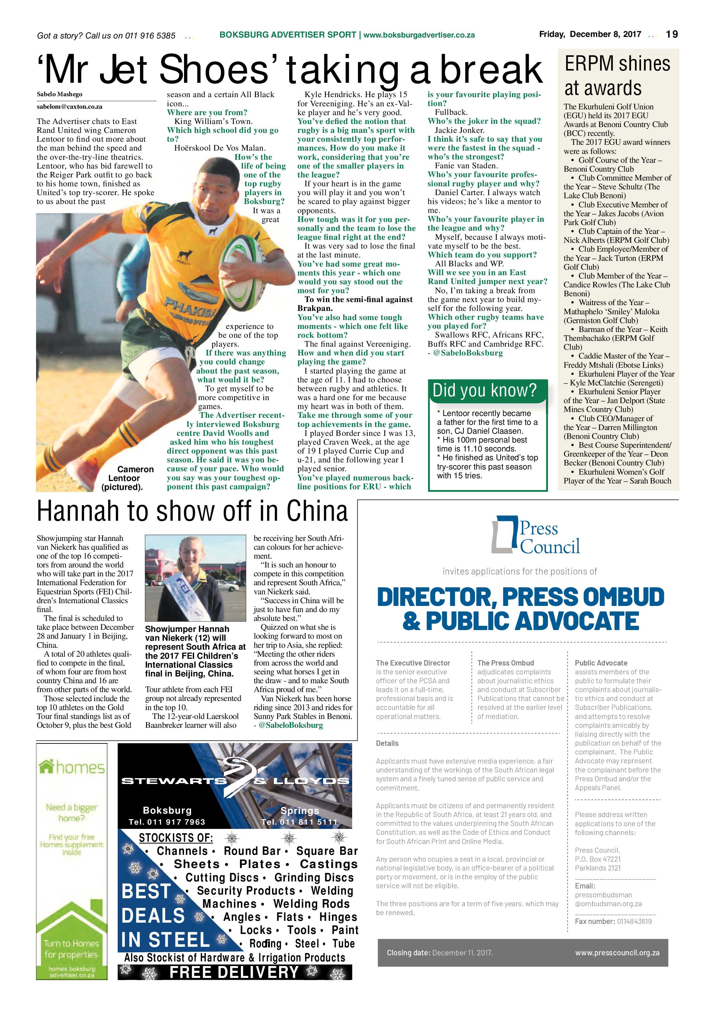 Boksburg Advertiser 05 December 2017 page 19