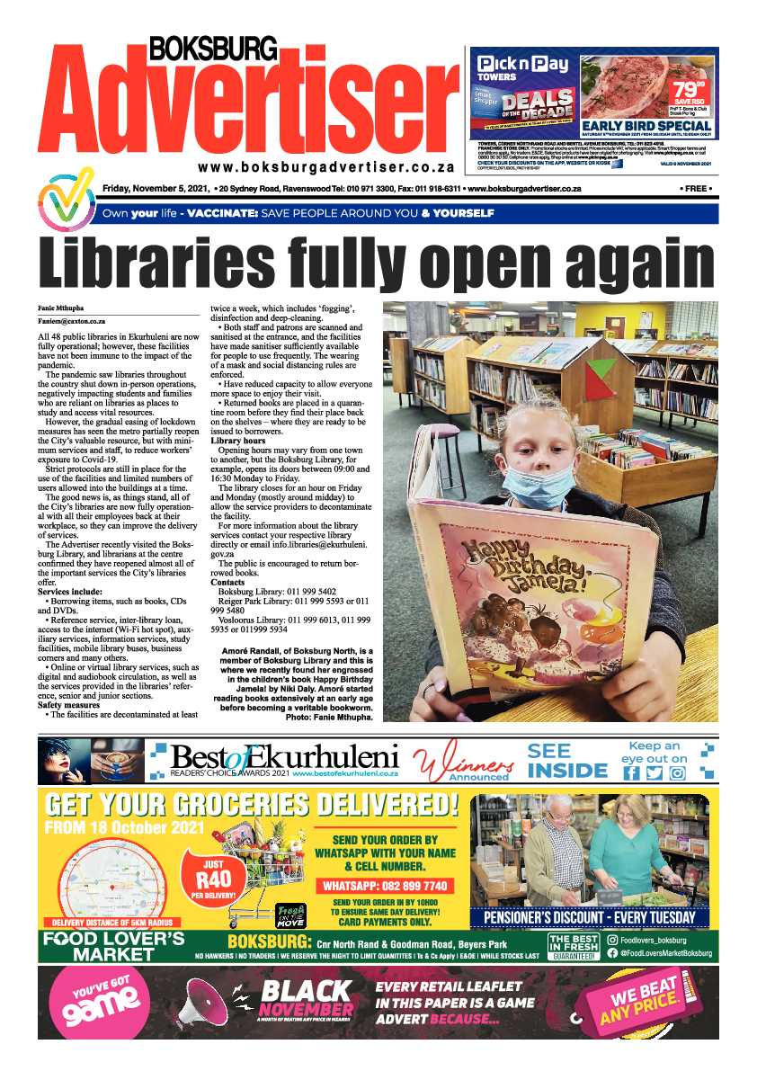 Boksburg Advertiser 05 November 2021 page 1