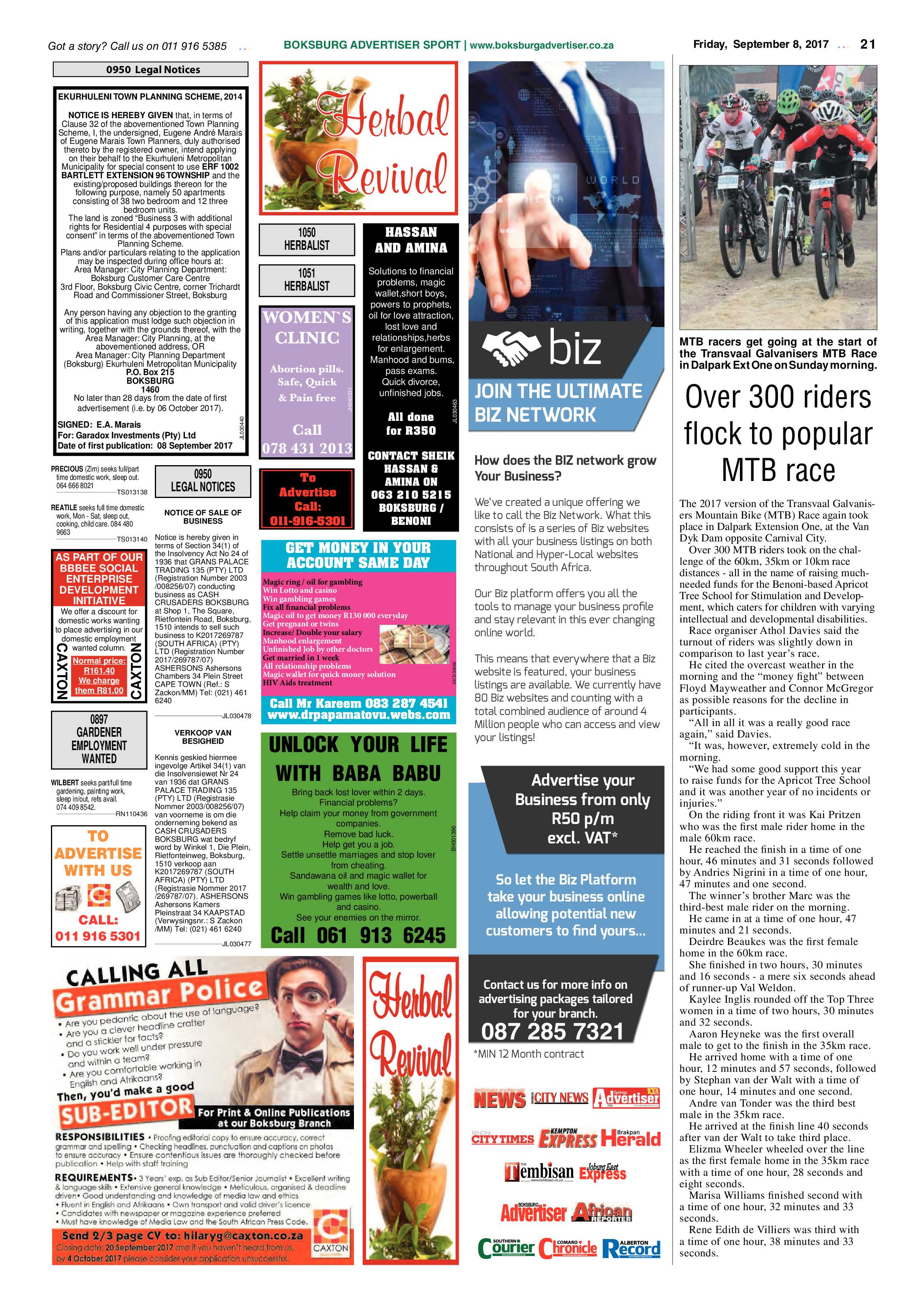 Boksburg Advertiser 05 September 2017 page 21