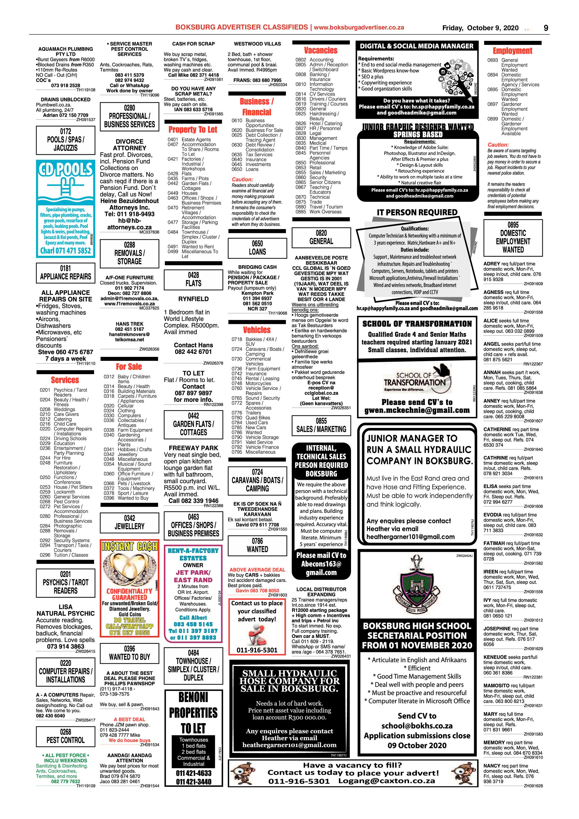 Boksburg Advertiser 06 October  2020 page 9