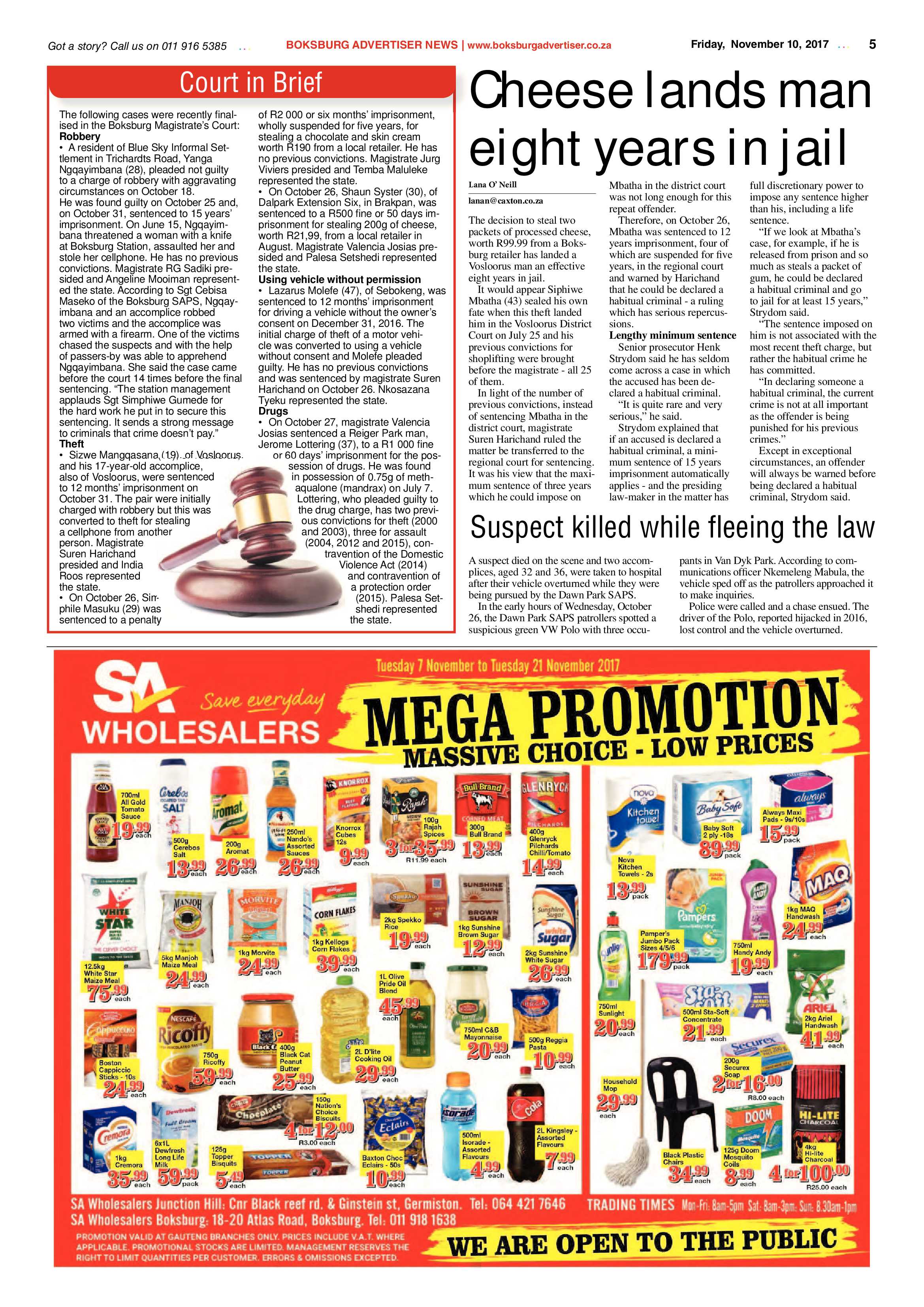 Boksburg Advertiser 07 November 2017 page 5
