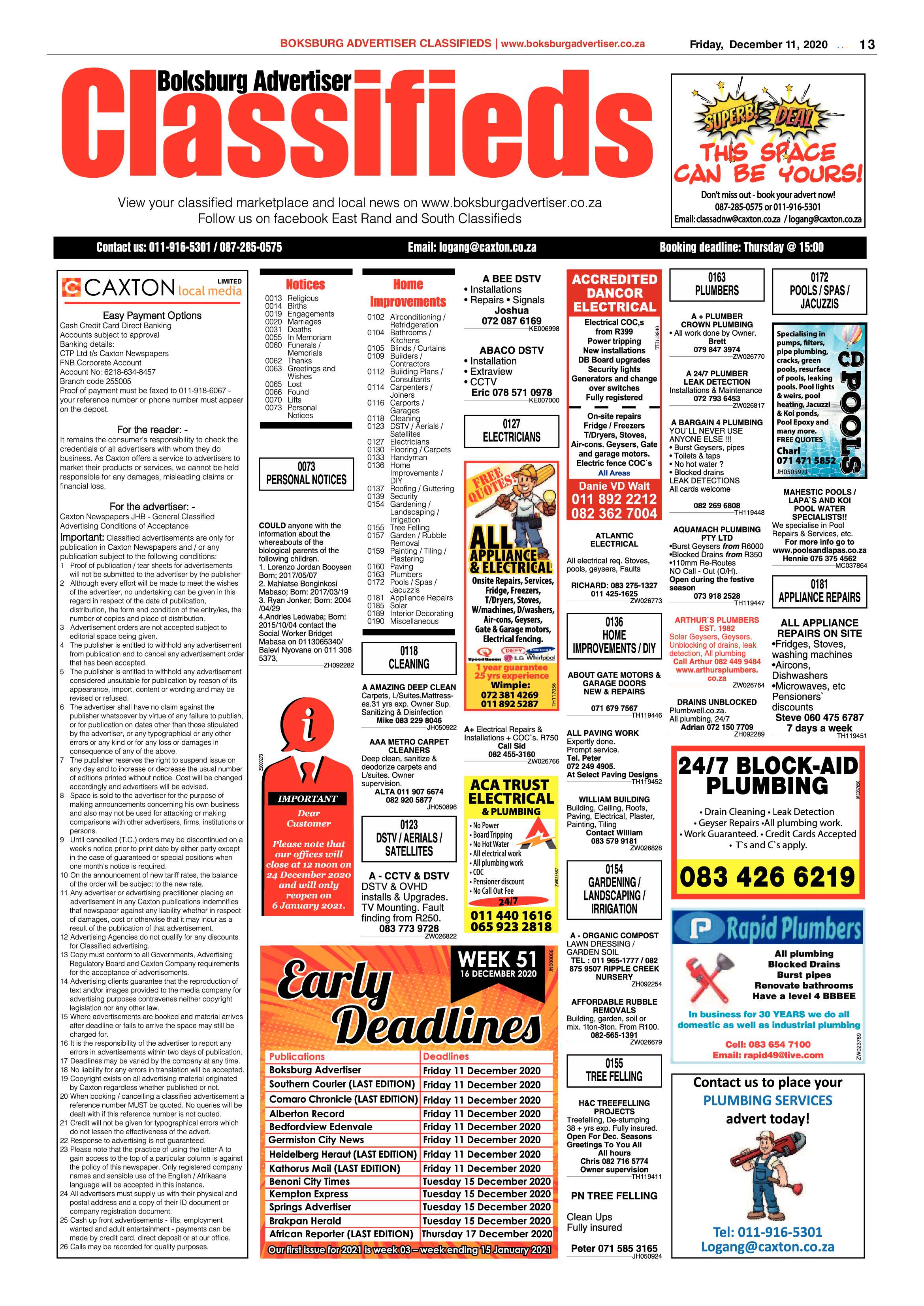 Boksburg Advertiser 08 December  2020 page 13