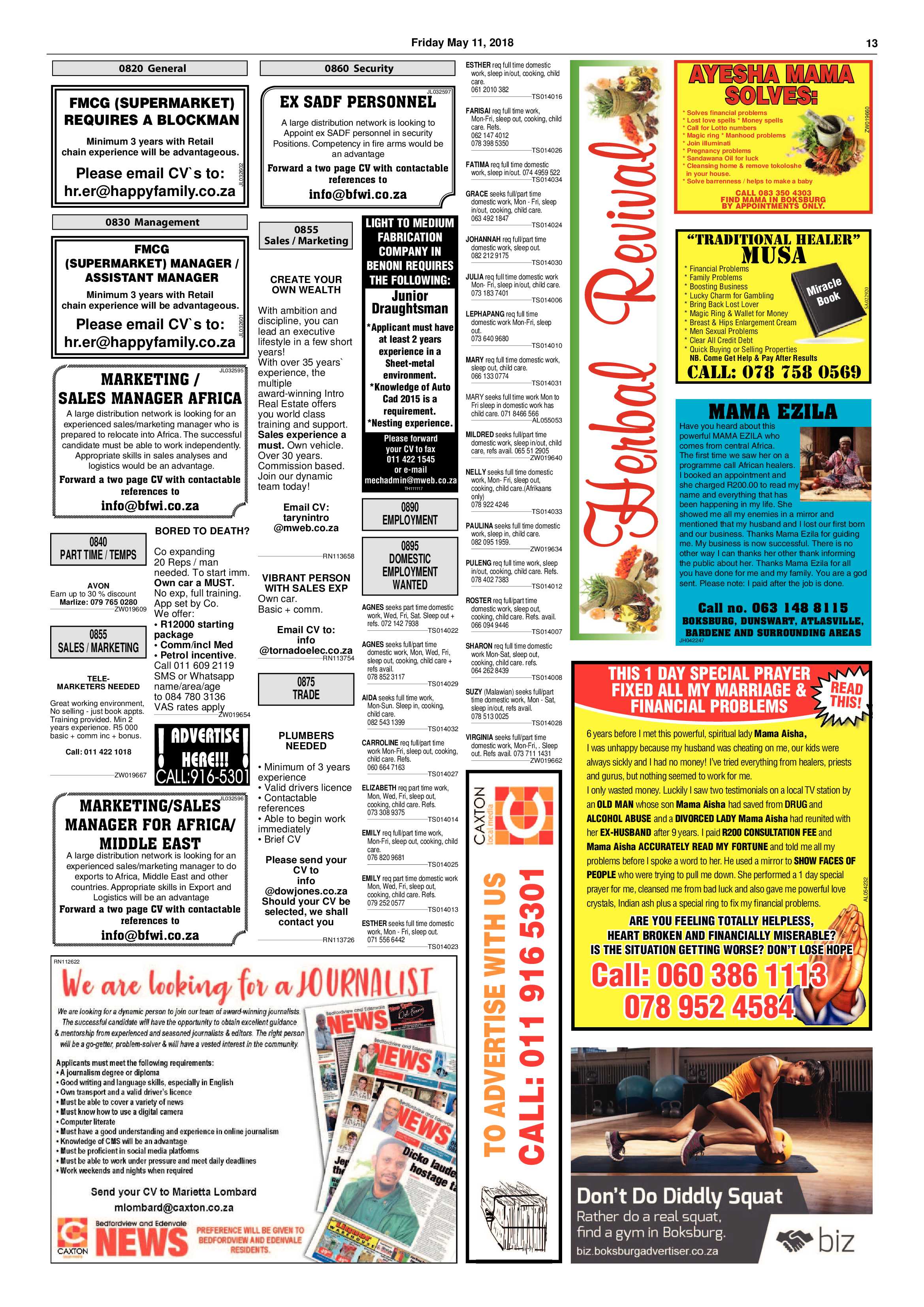 Boksburg Advertiser 08 May 2018 page 13