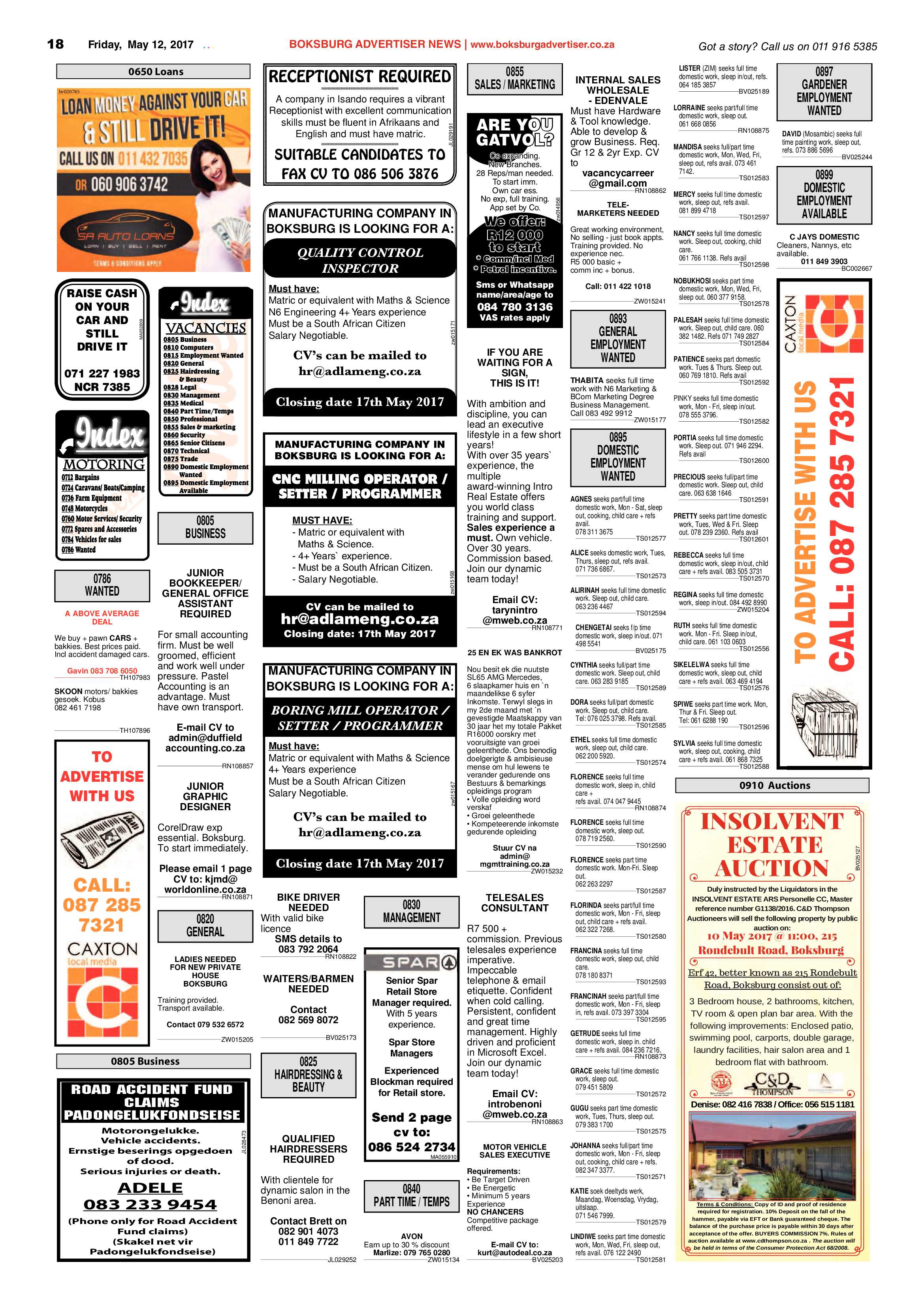 Boksburg Advertiser 09 May 2017 page 18