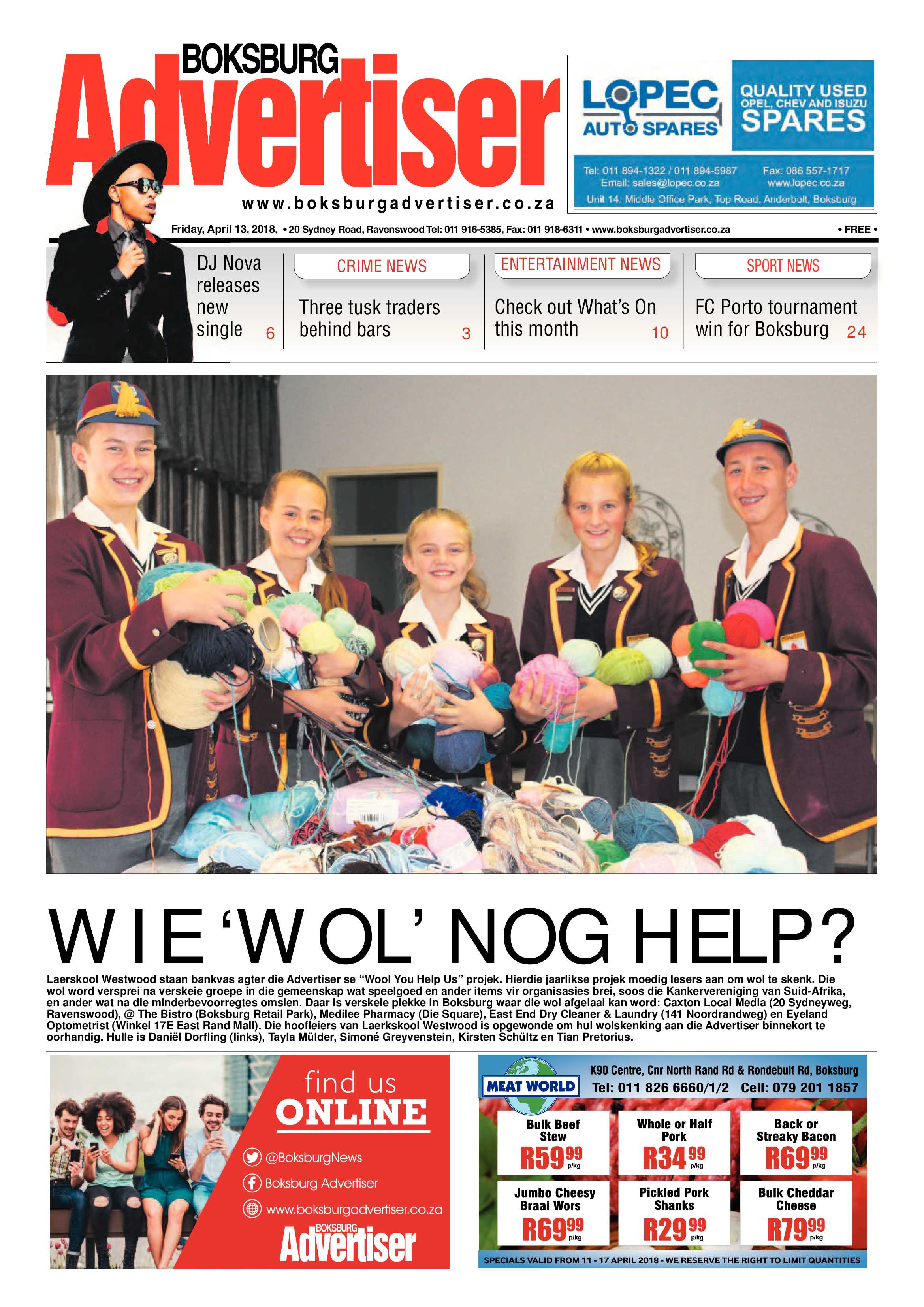 Boksburg Advertiser 10 April 2018 page 1