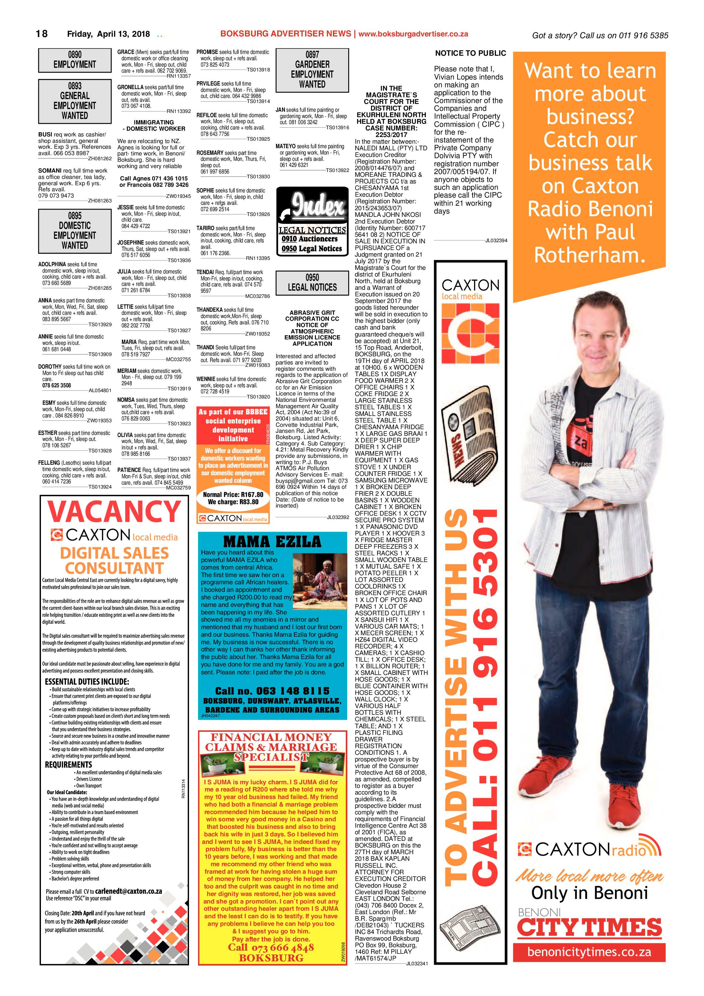 Boksburg Advertiser 10 April 2018 page 18