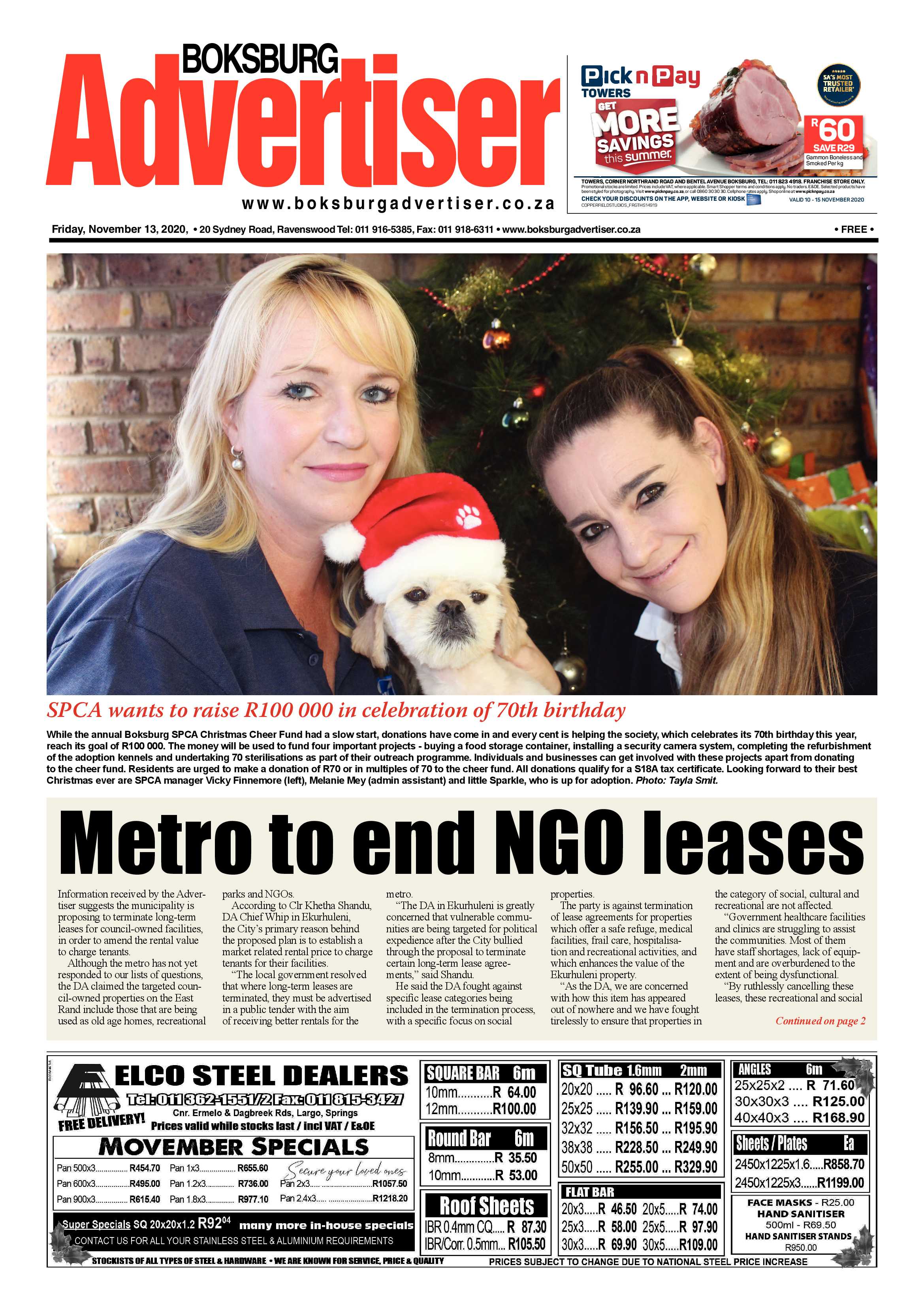 Boksburg Advertiser 10 November  2020 page 1