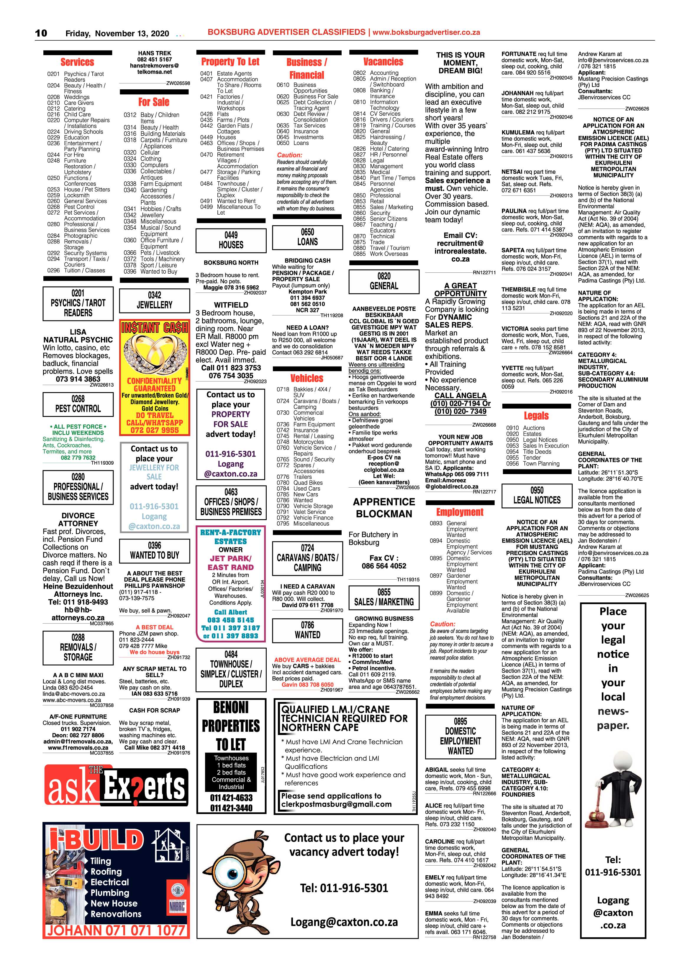 Boksburg Advertiser 10 November  2020 page 10
