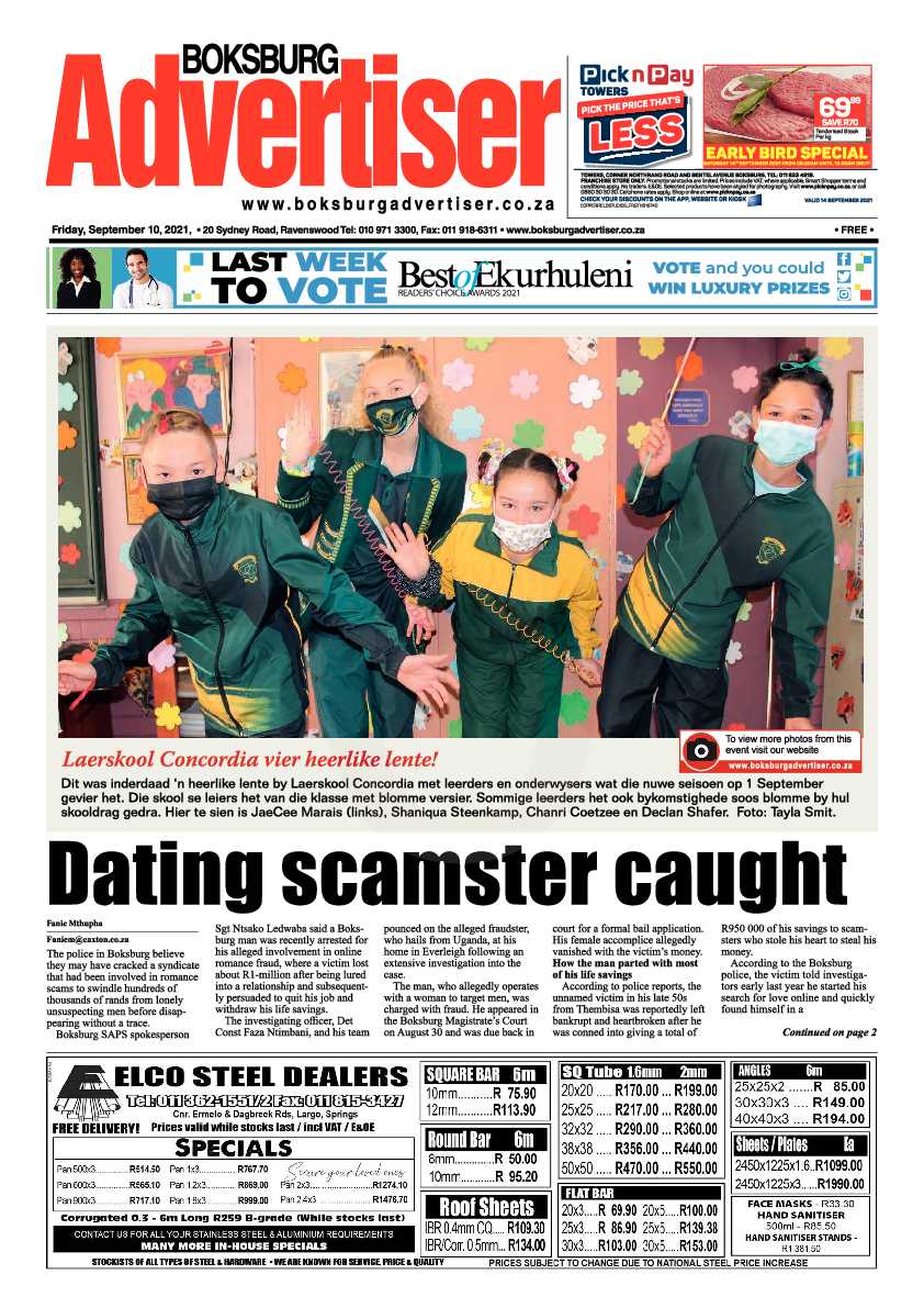 Boksburg Advertiser 10 September 2021 page 1