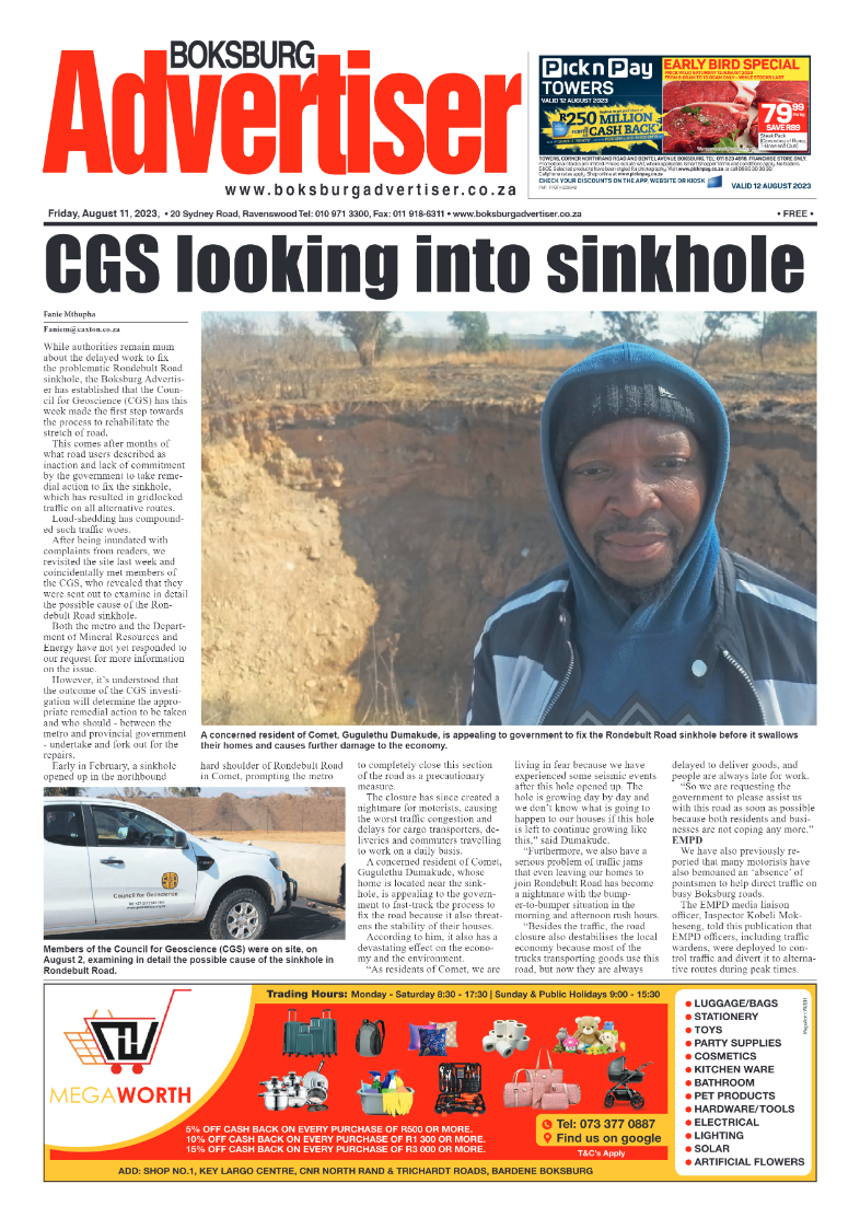 Boksburg Advertiser 11 August 2023 page 1