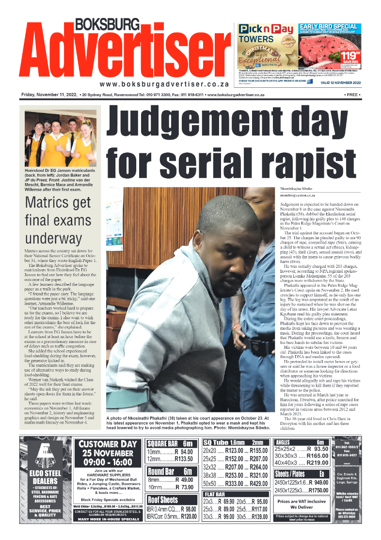 Boksburg Advertiser 11 Nov 2022 page 1
