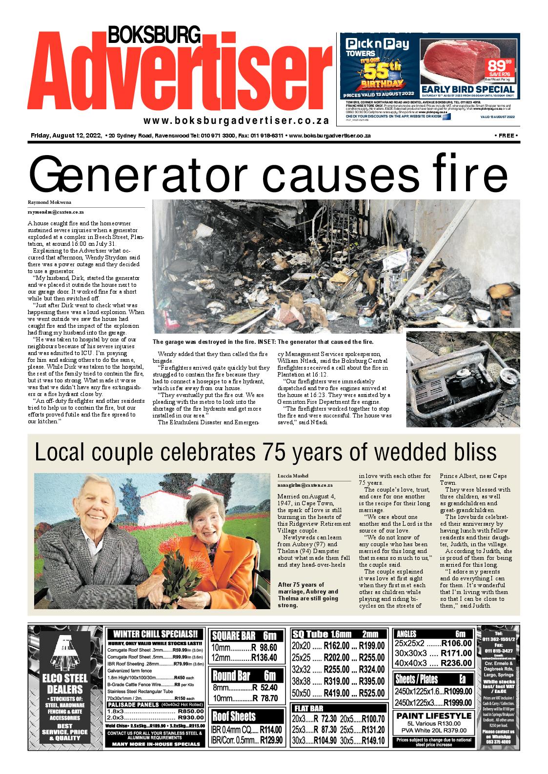 Boksburg Advertiser 12 August 2022 page 1