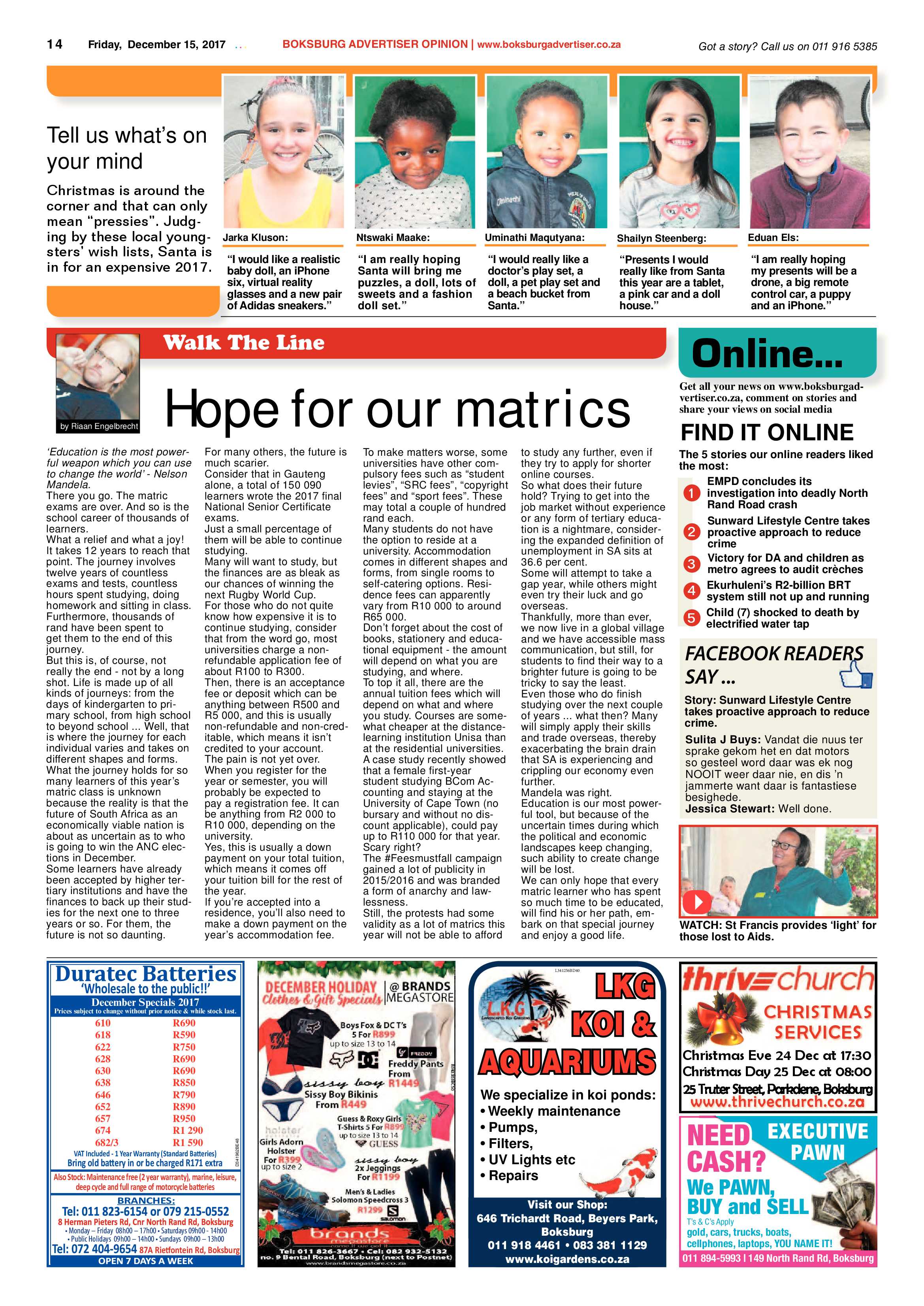 Boksburg Advertiser 12 December 2017 page 14