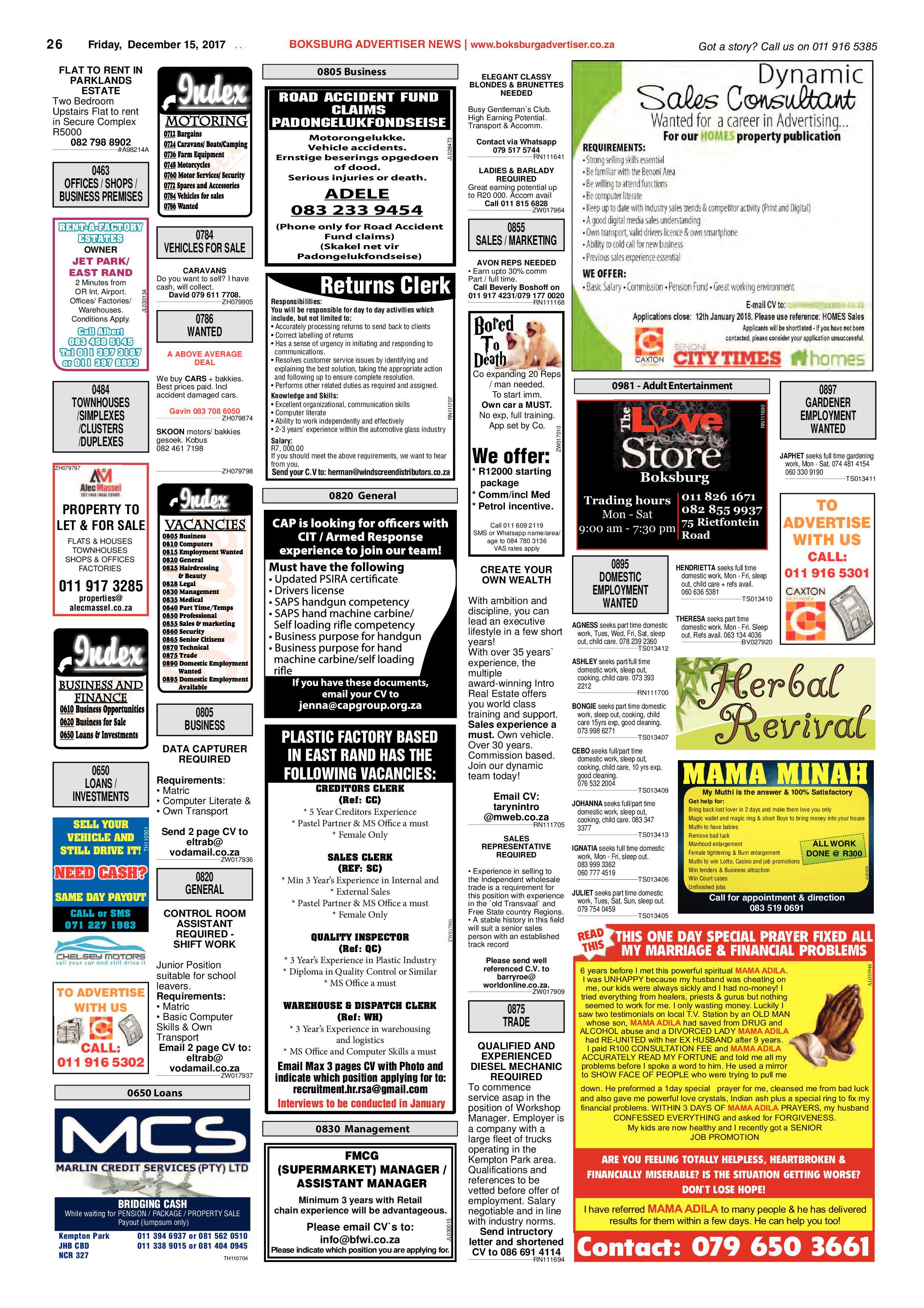 Boksburg Advertiser 12 December 2017 page 26