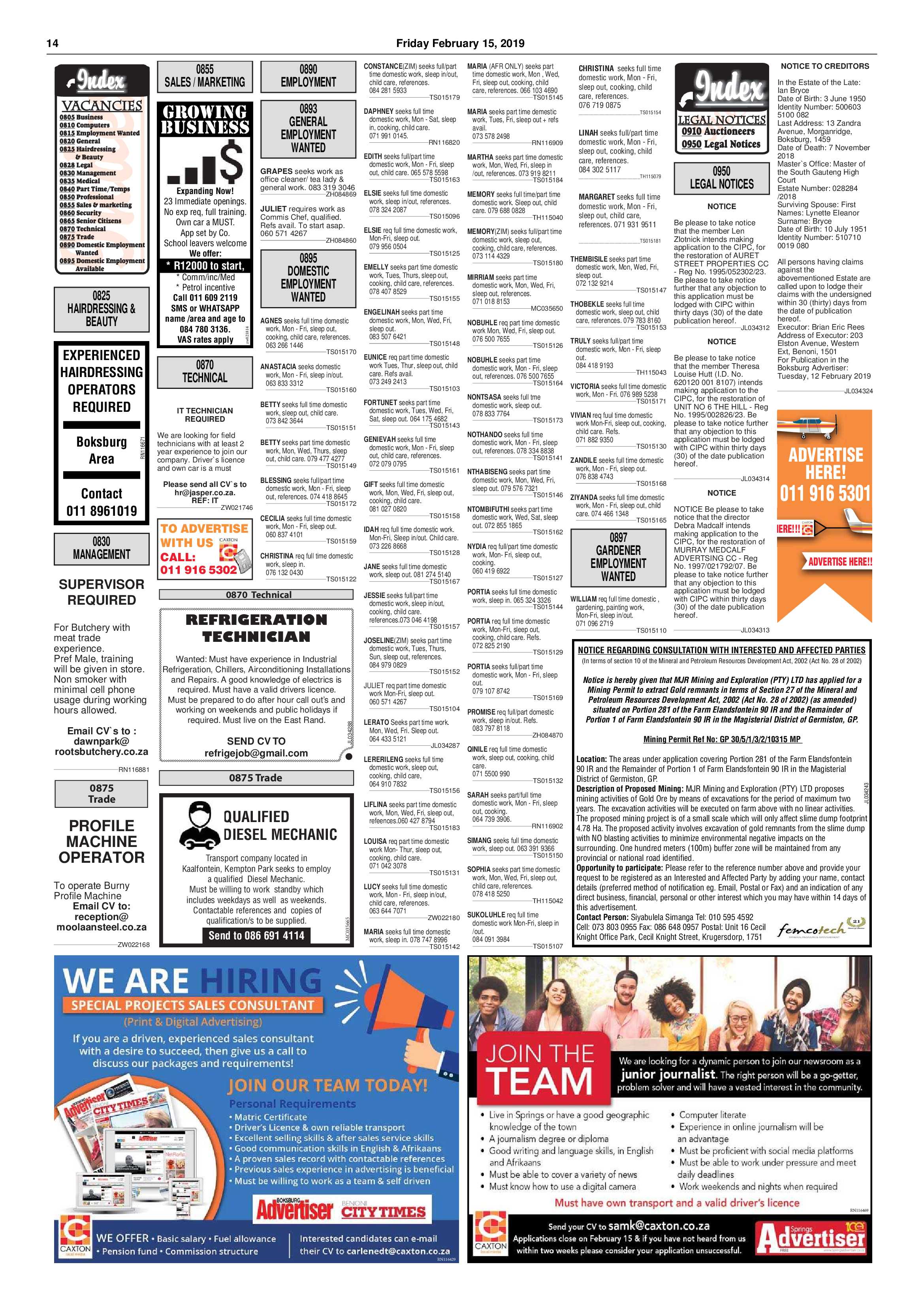 Boksburg Advertiser 12 February 2019 page 14