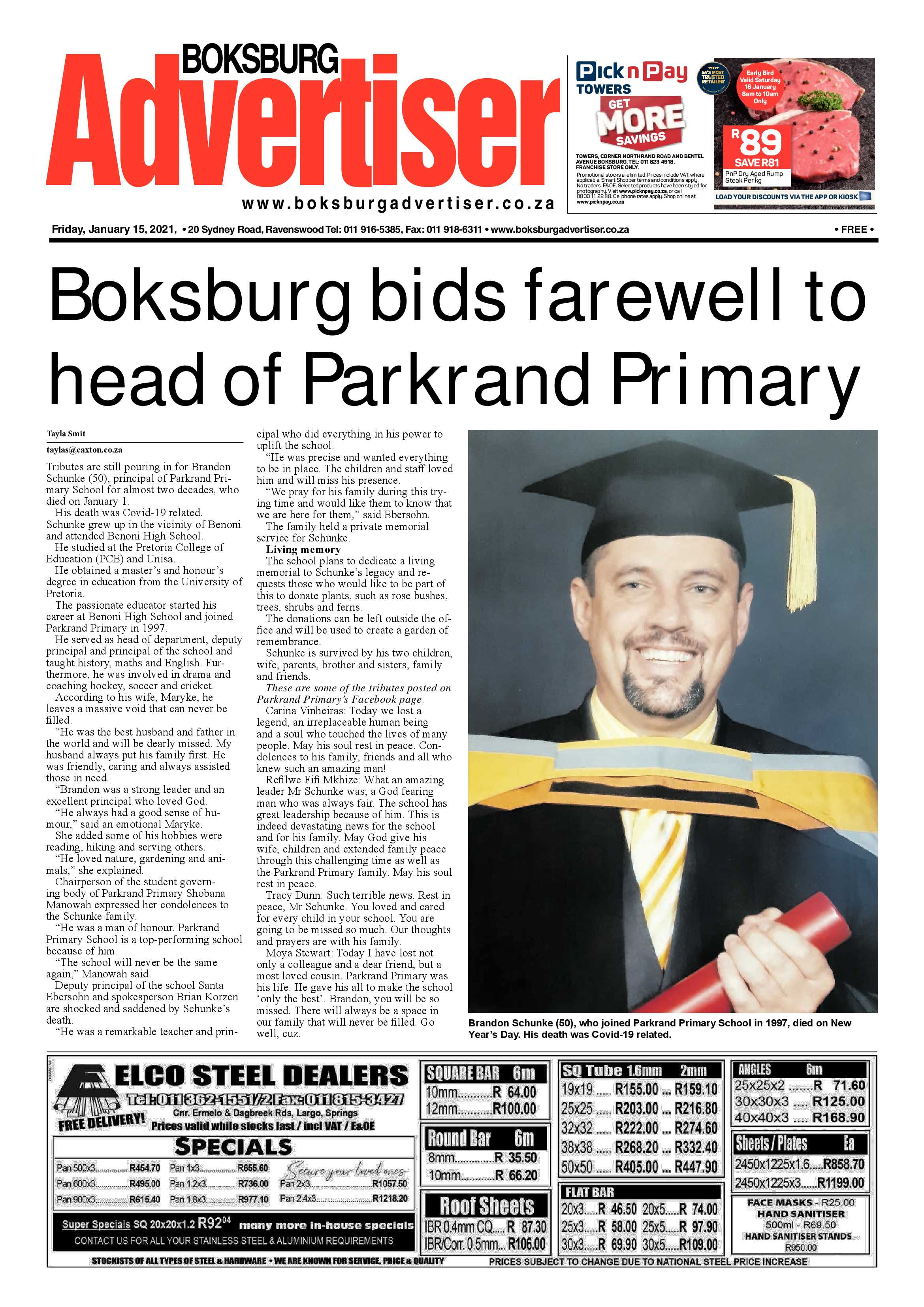 Boksburg Advertiser 12 January 2021 page 1