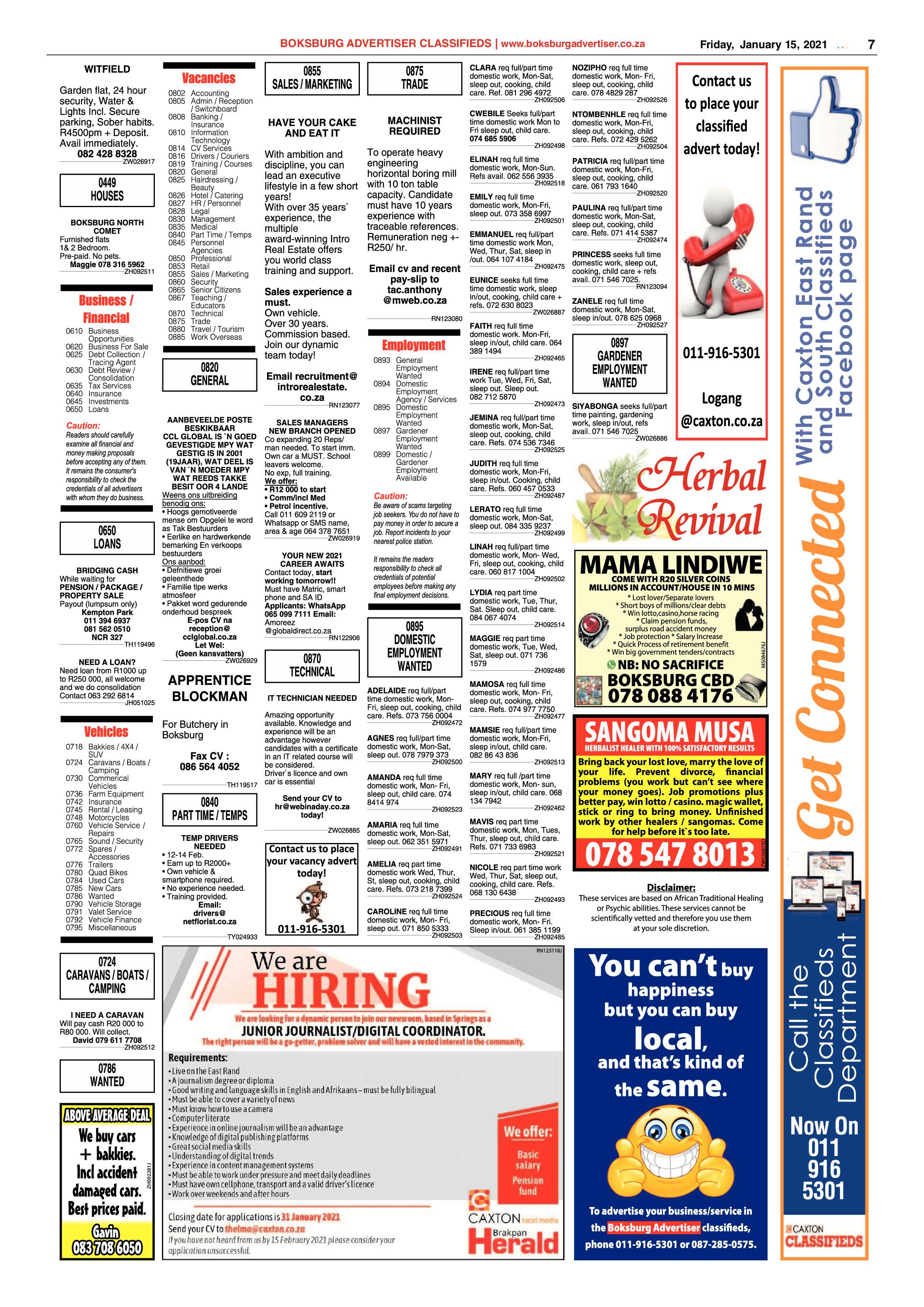 Boksburg Advertiser 12 January 2021 page 7