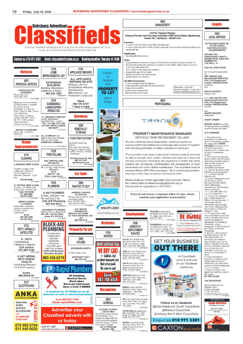 Boksburg Advertiser 12 July 2024 page 10