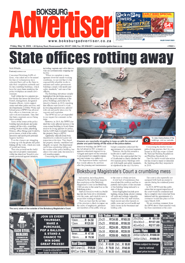 Boksburg Advertiser 12 May 2023 page 1