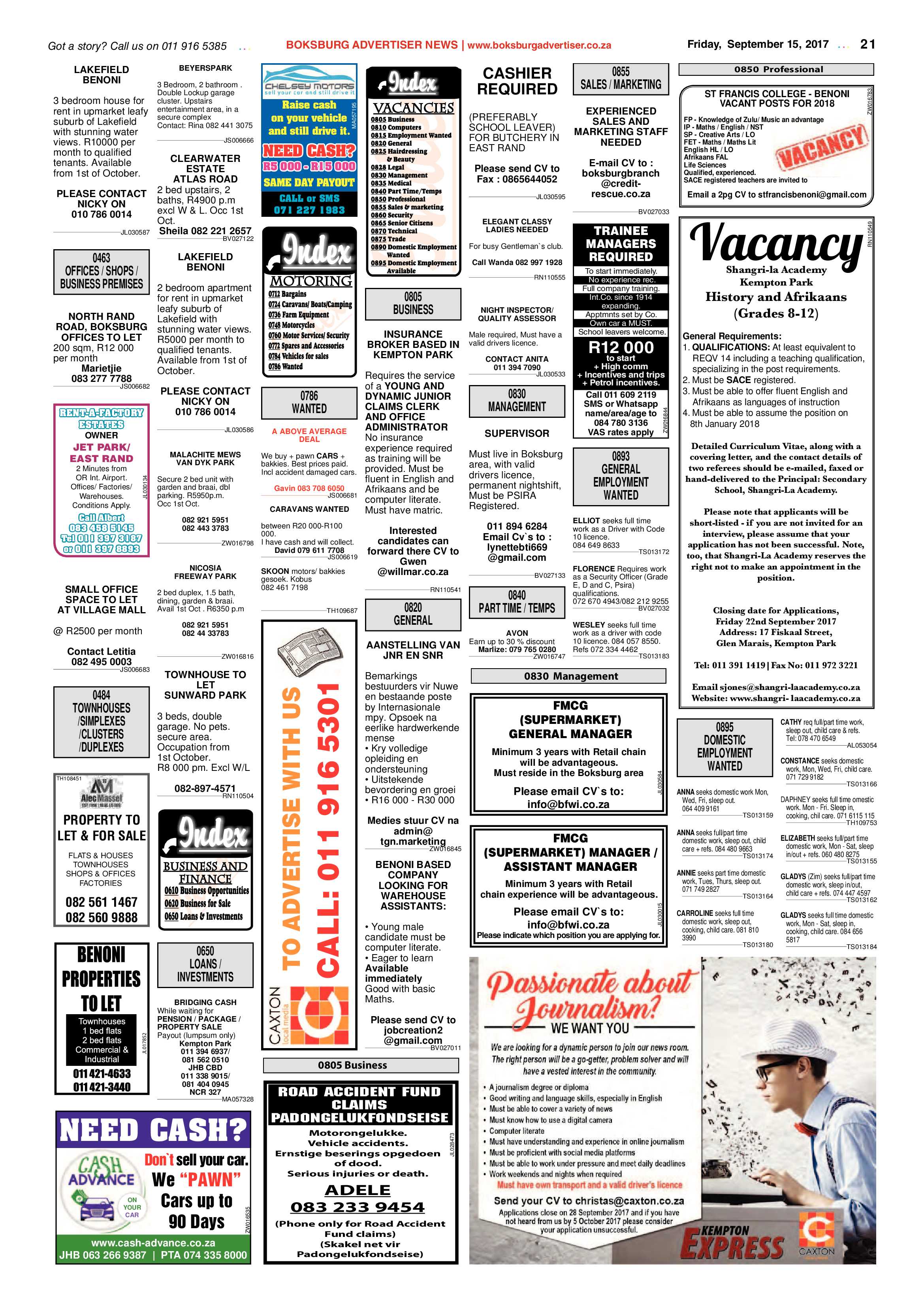 Boksburg Advertiser 12 September 2017 page 21