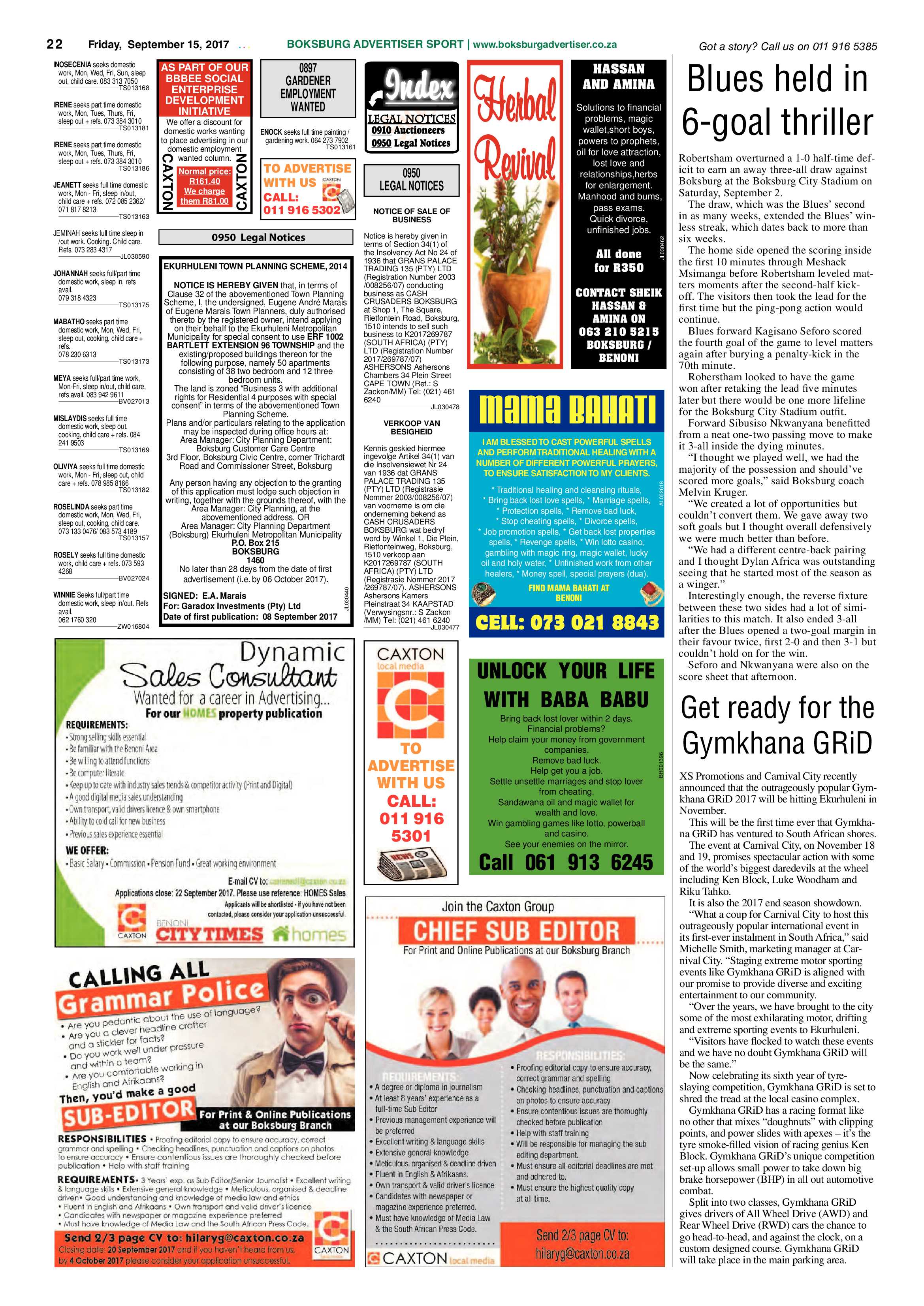 Boksburg Advertiser 12 September 2017 page 22
