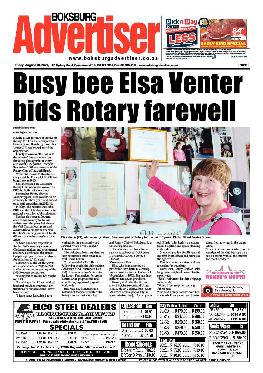 Boksburg Advertiser 13 August 2021 page 1
