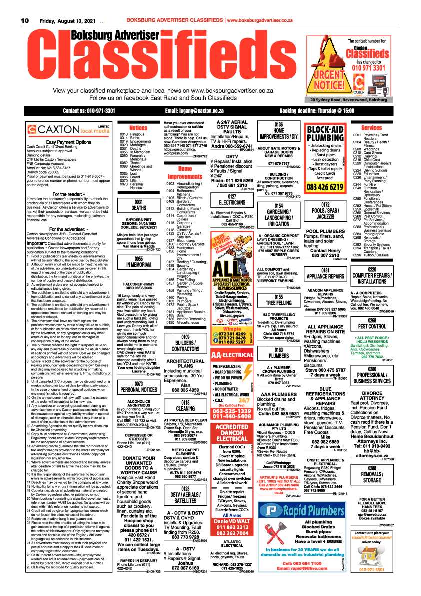 Boksburg Advertiser 13 August 2021 page 10