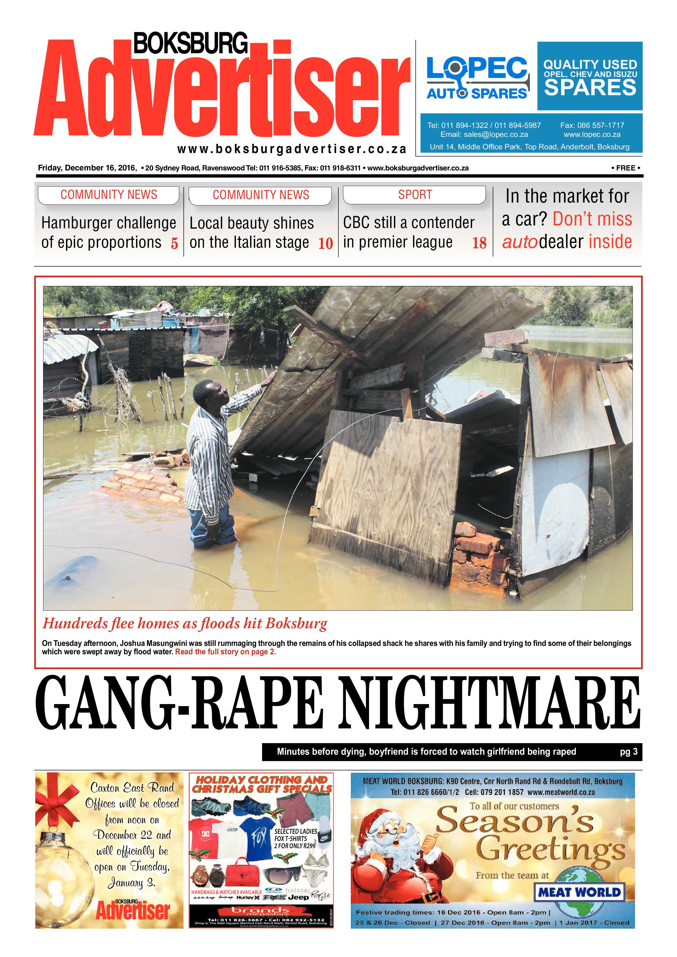 Boksburg Advertiser 13 December 2016 page 1