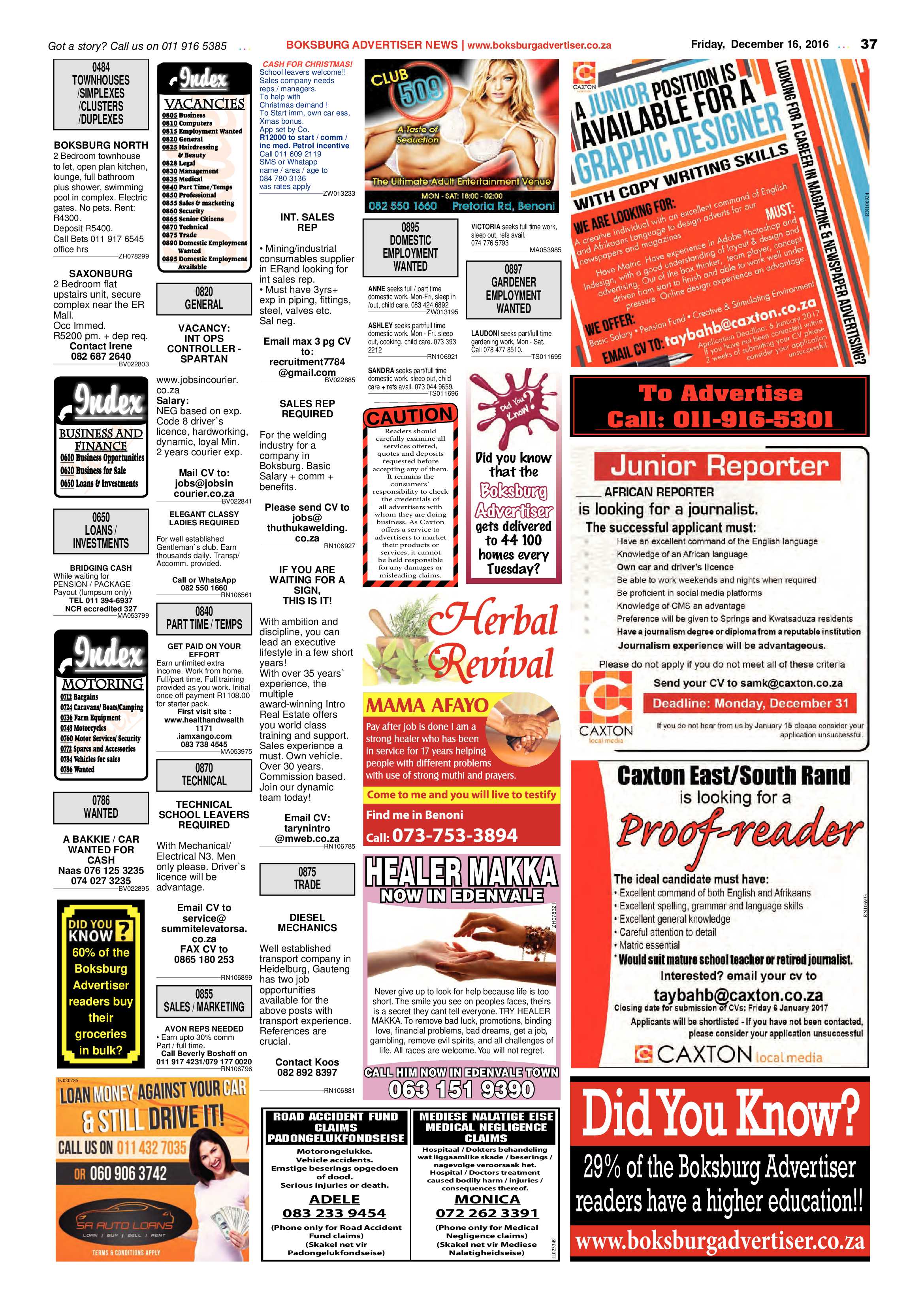 Boksburg Advertiser 13 December 2016 page 37