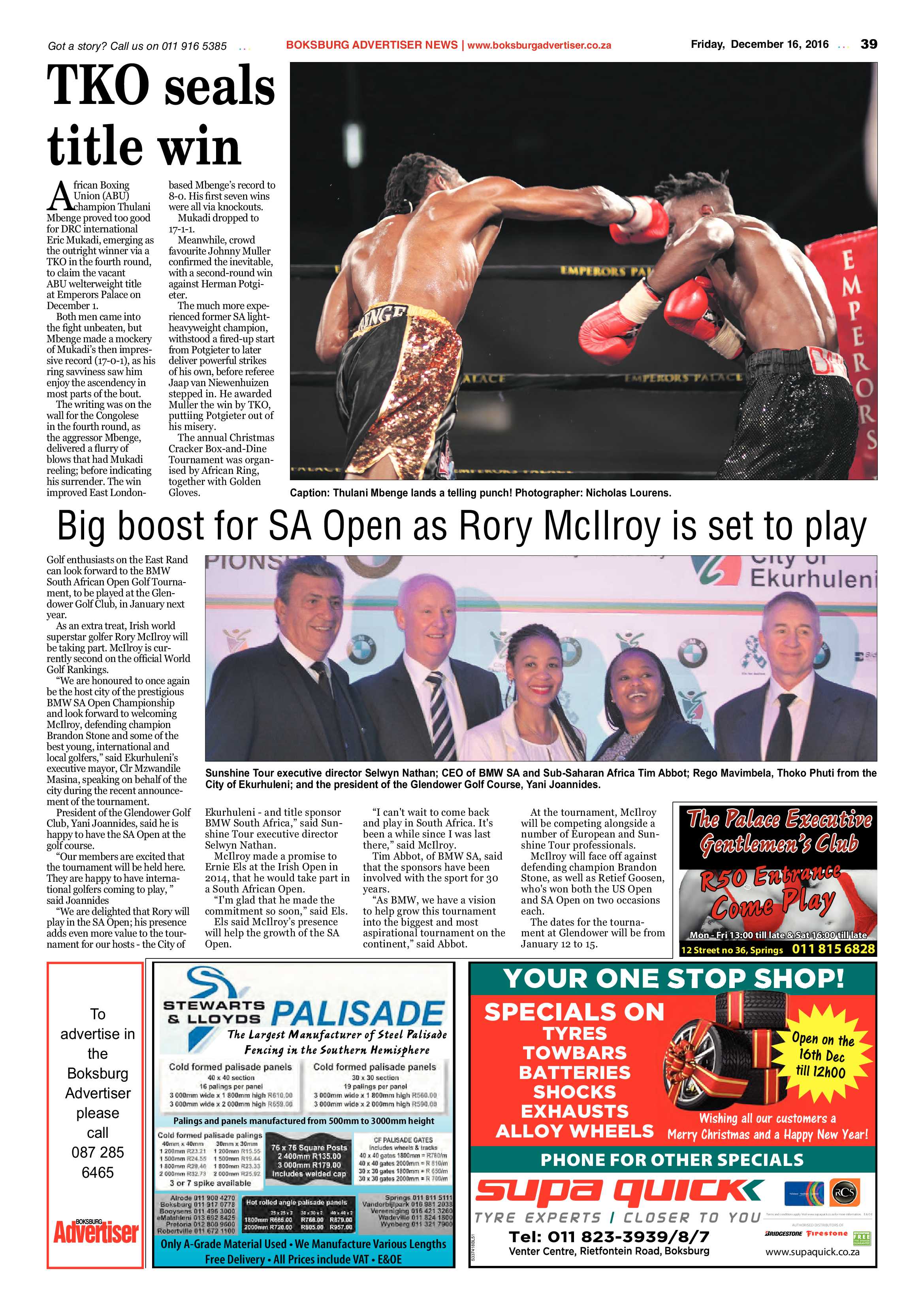 Boksburg Advertiser 13 December 2016 page 39
