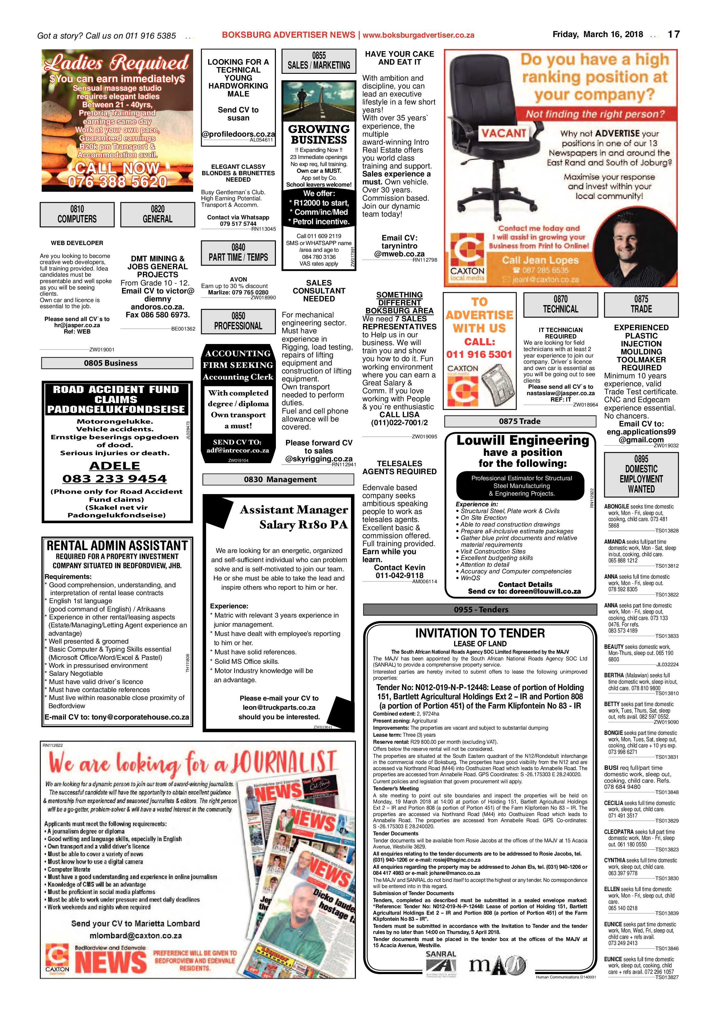 Boksburg Advertiser 13 March 2018 page 17