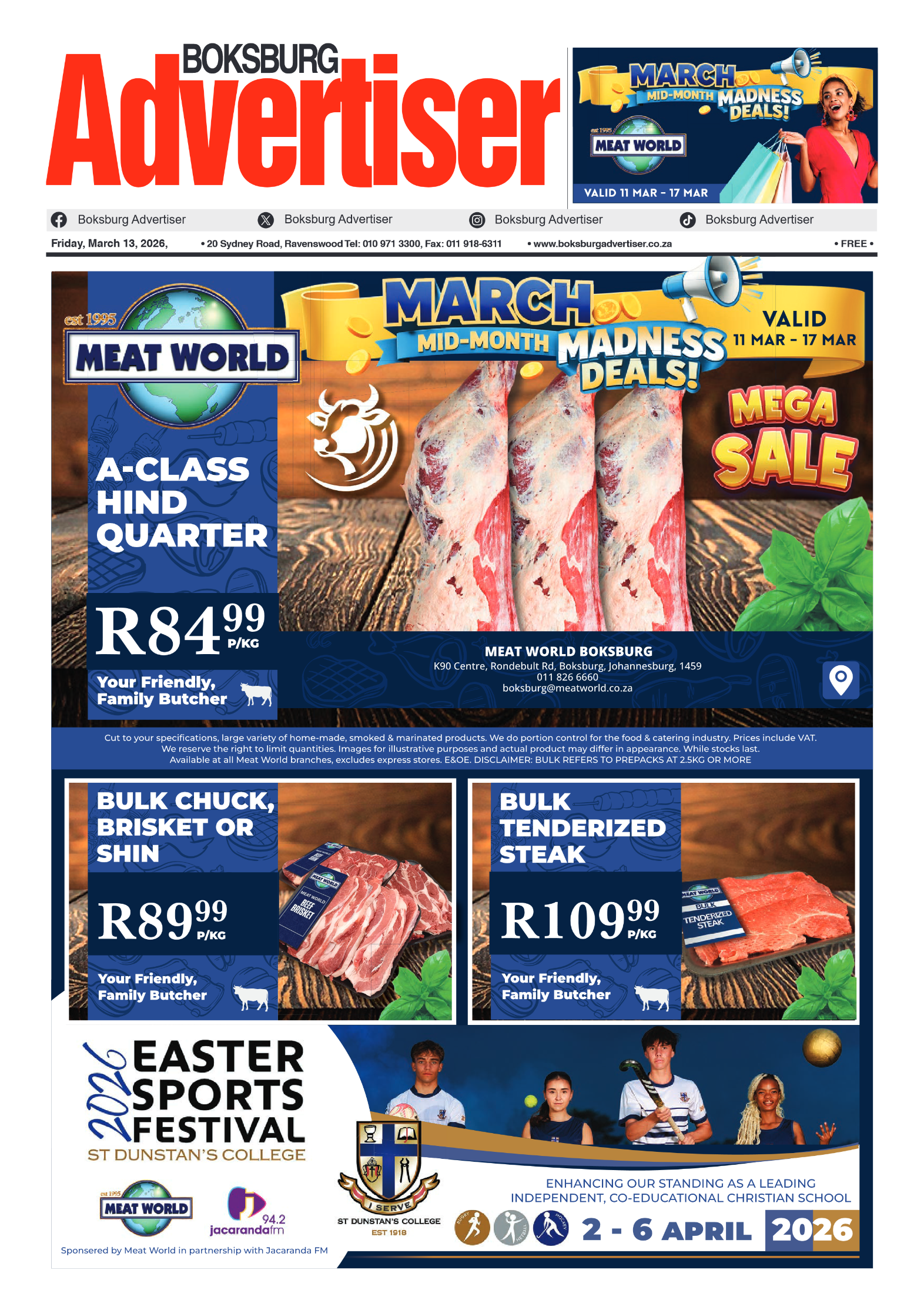Boksburg Advertiser 13 March 2026 page 1