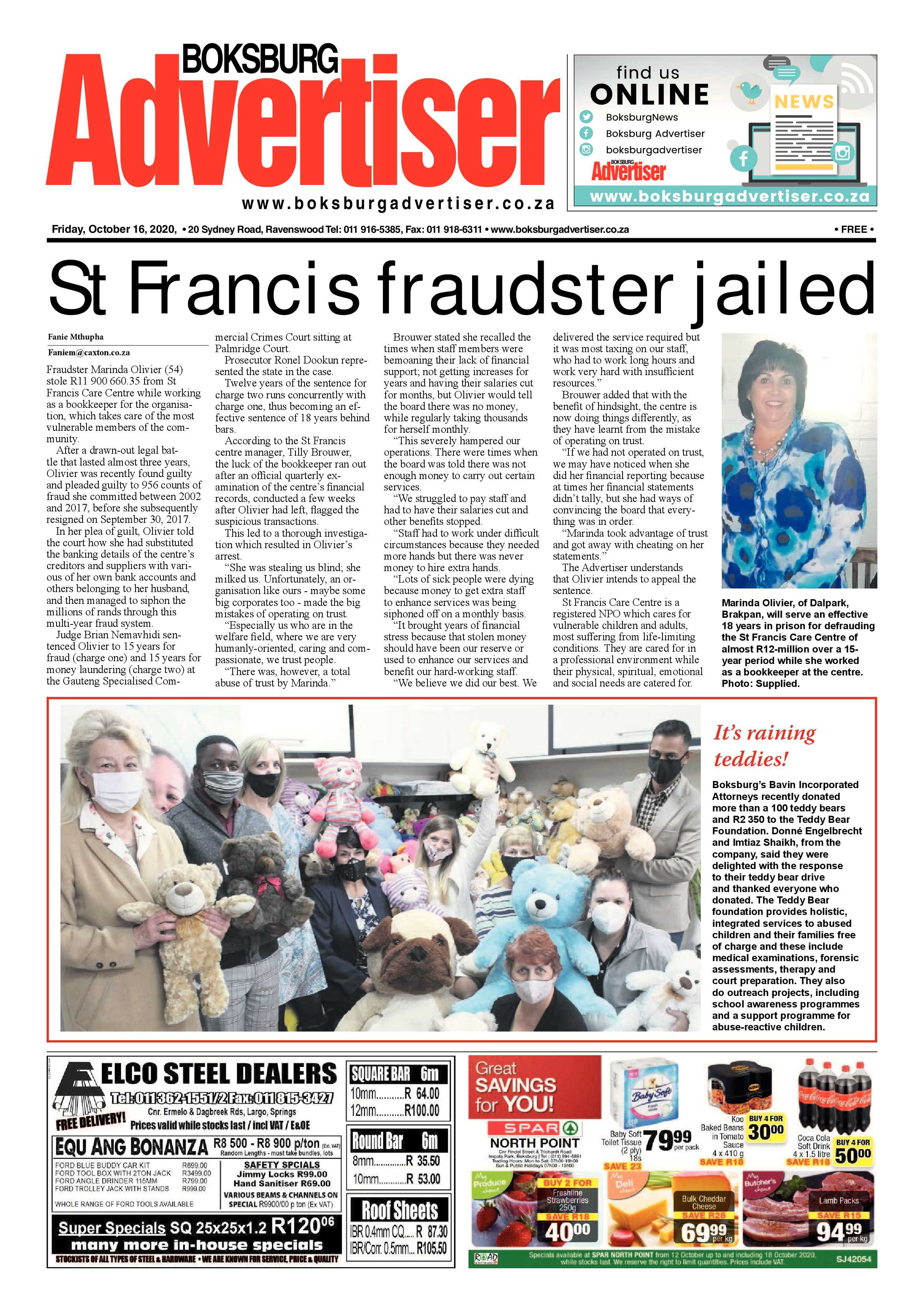 Boksburg Advertiser 13 October  2020 page 1