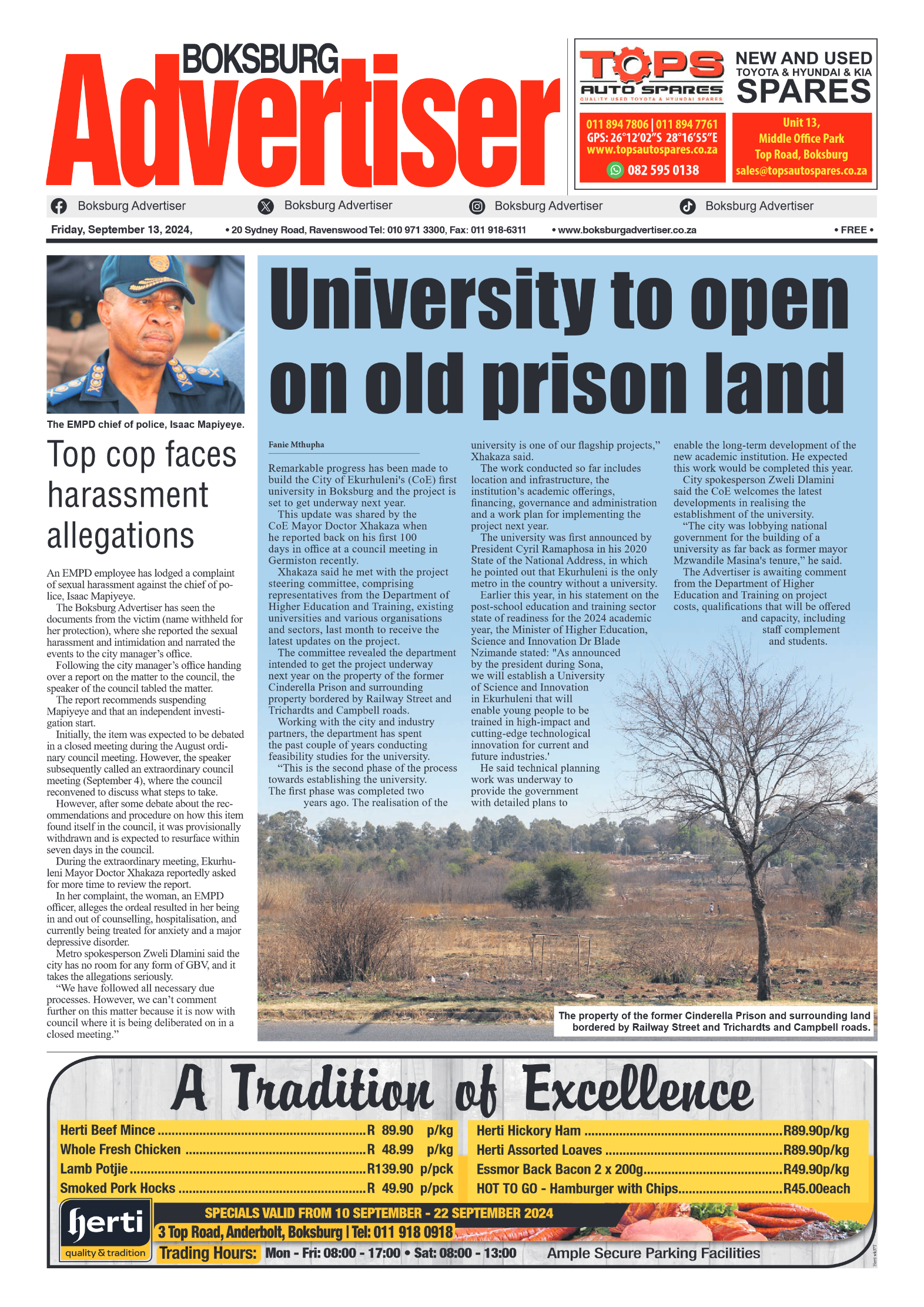 Boksburg Advertiser 13 September 2024 page 1