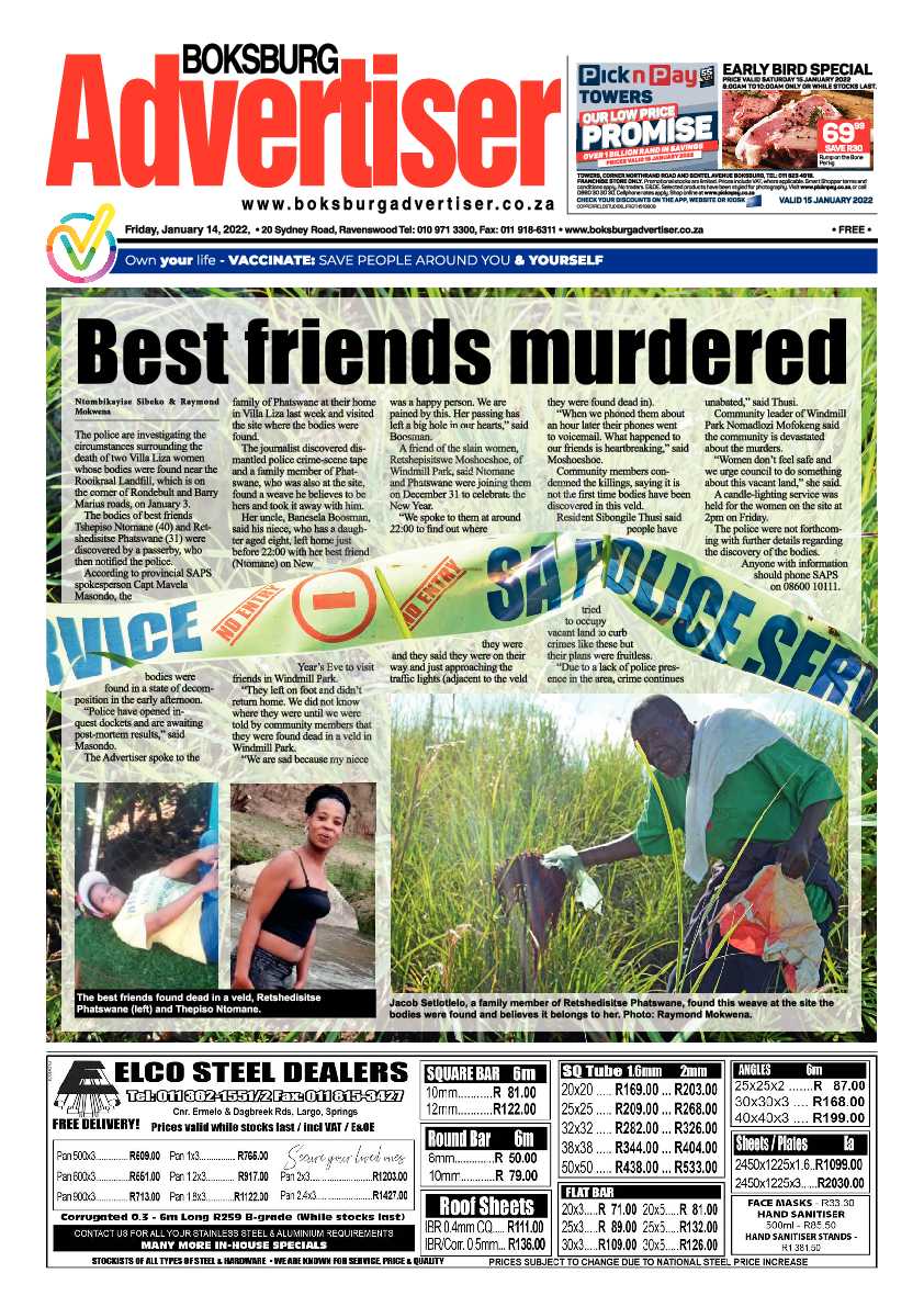 Boksburg Advertiser 14 January 2022 page 1