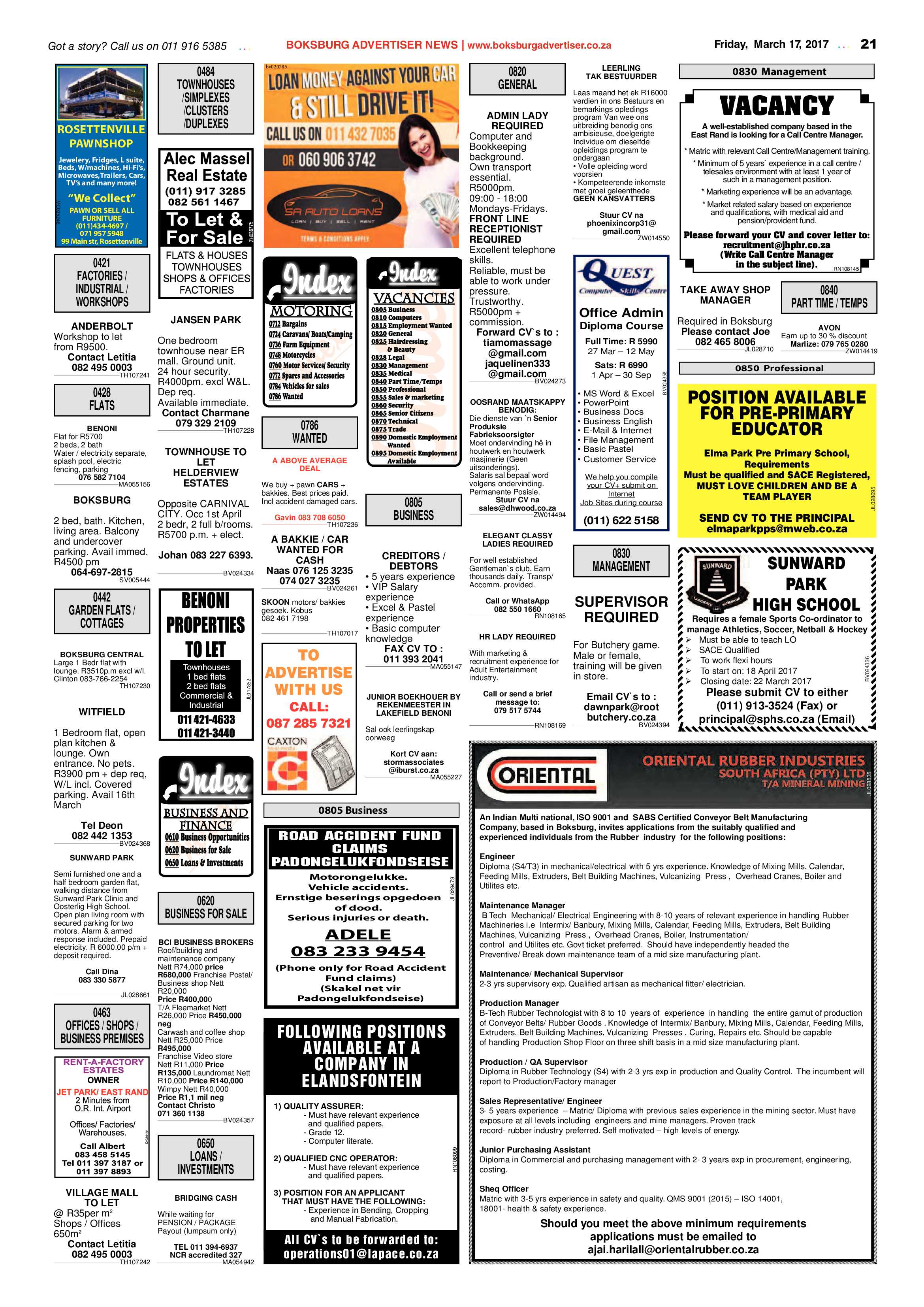 Boksburg Advertiser 14 March 2017 page 21