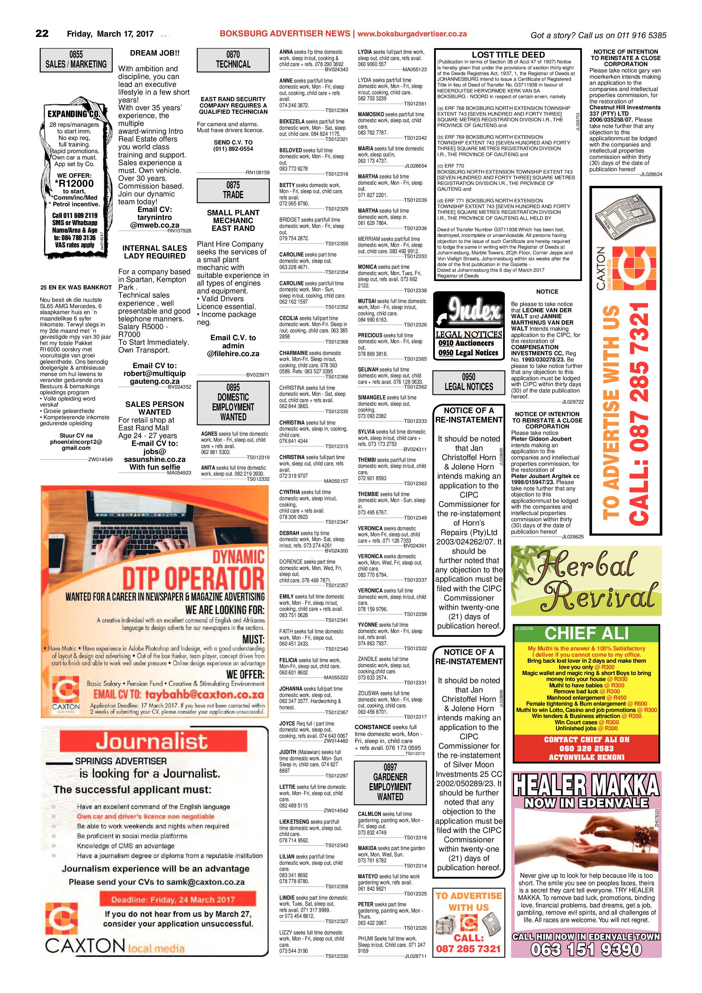 Boksburg Advertiser 14 March 2017 page 22