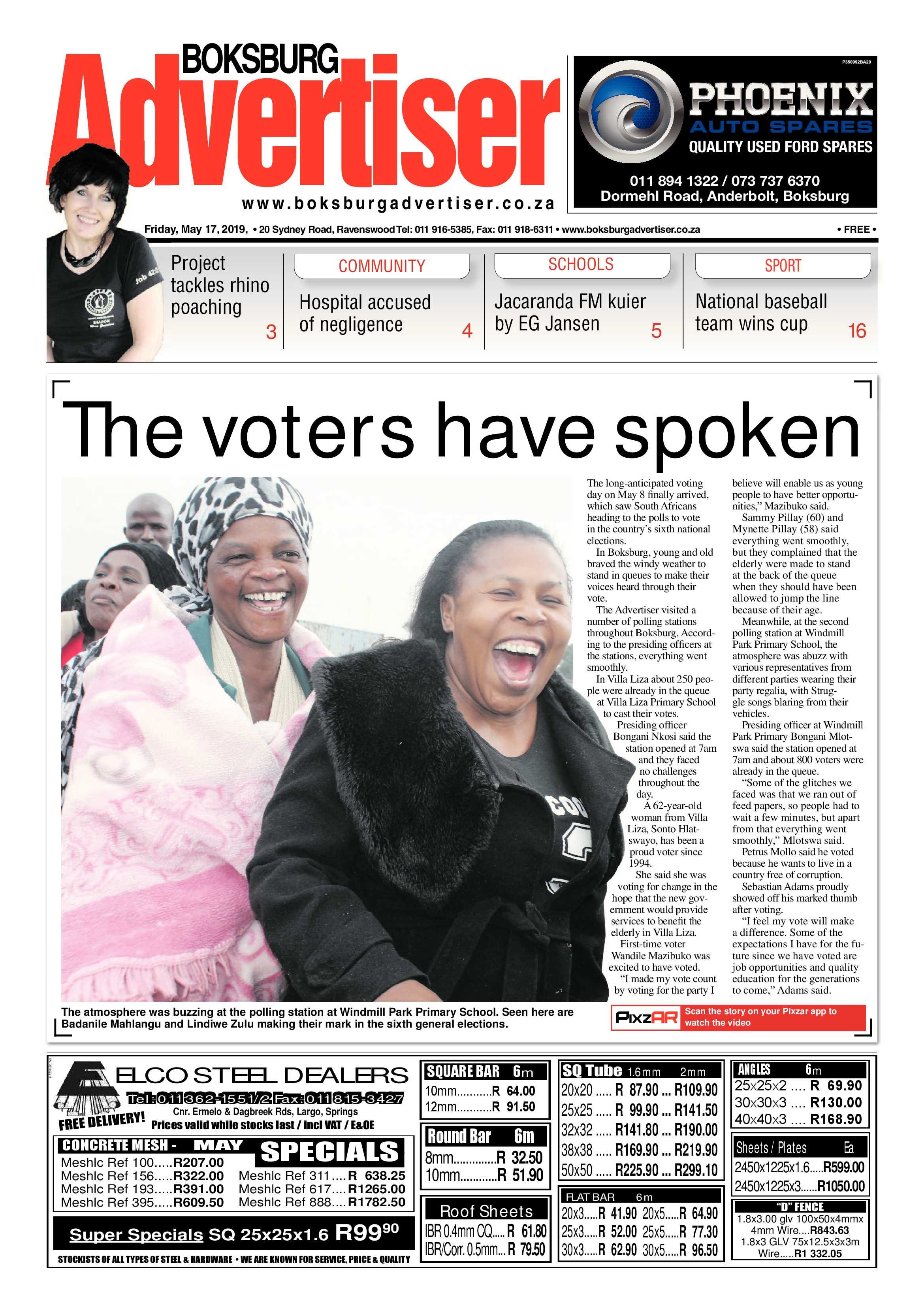 Boksburg Advertiser 14 May 2019 page 1