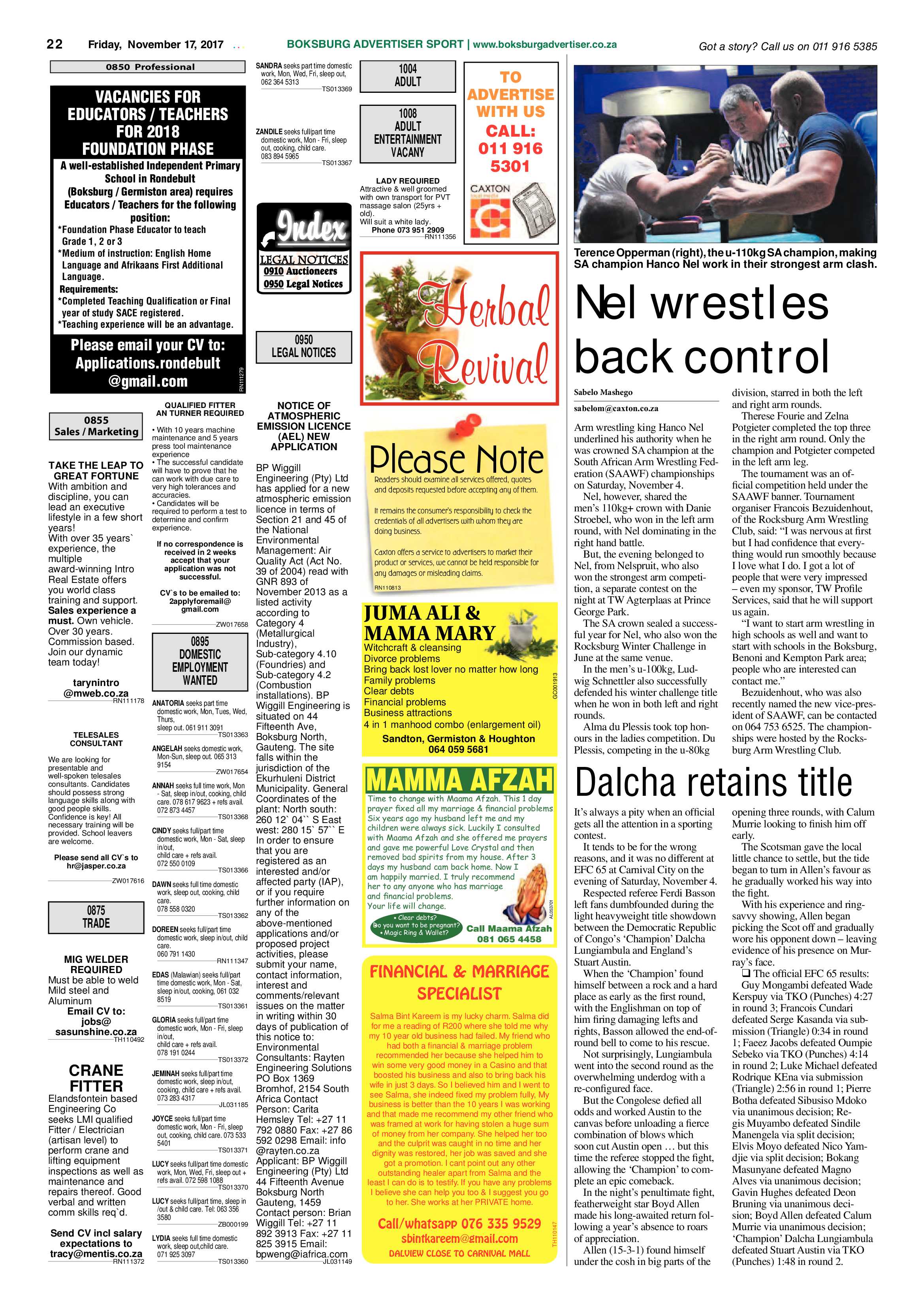 Boksburg Advertiser 14 November 2017 page 22